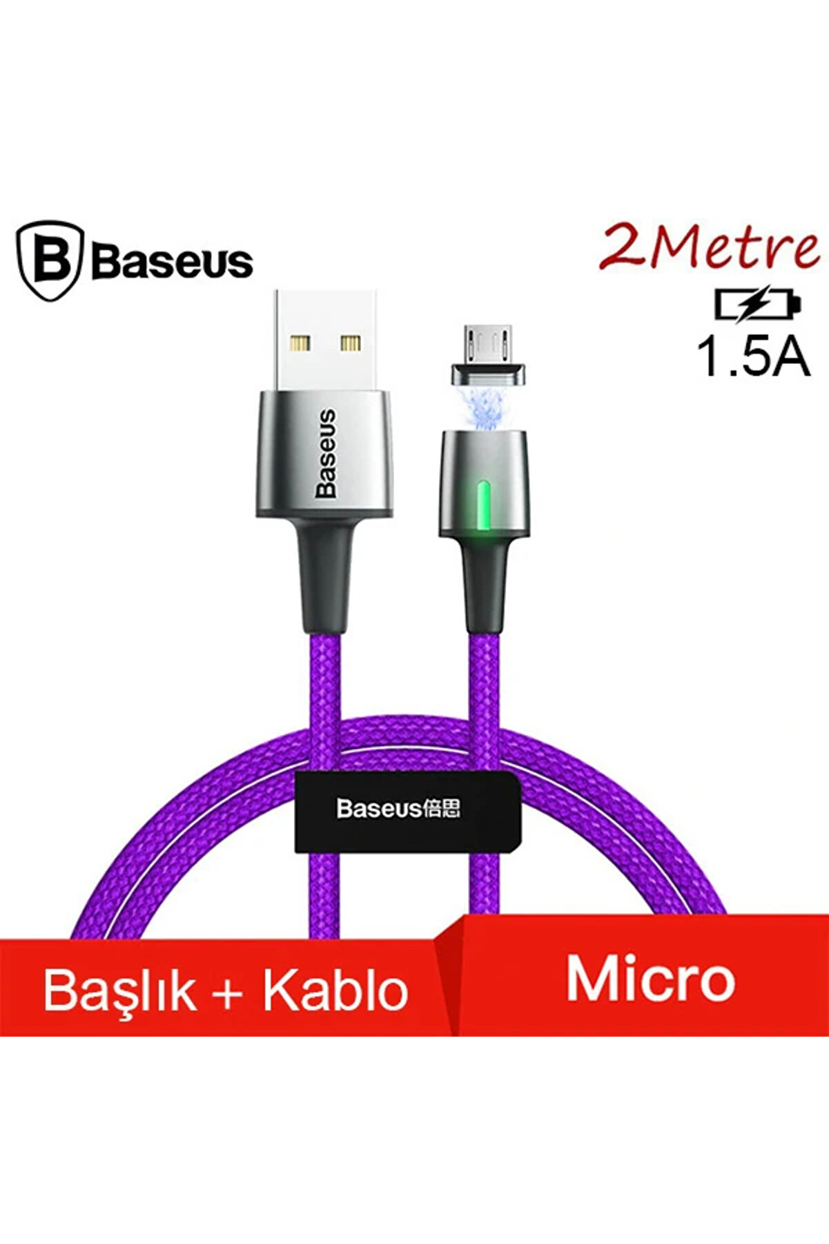 Zi̇nc Magneti̇c Usb Kablo Şarj Androi̇d Mi̇kro Başlık 2Metre 1.5A-(5775) - Gms9777-4846