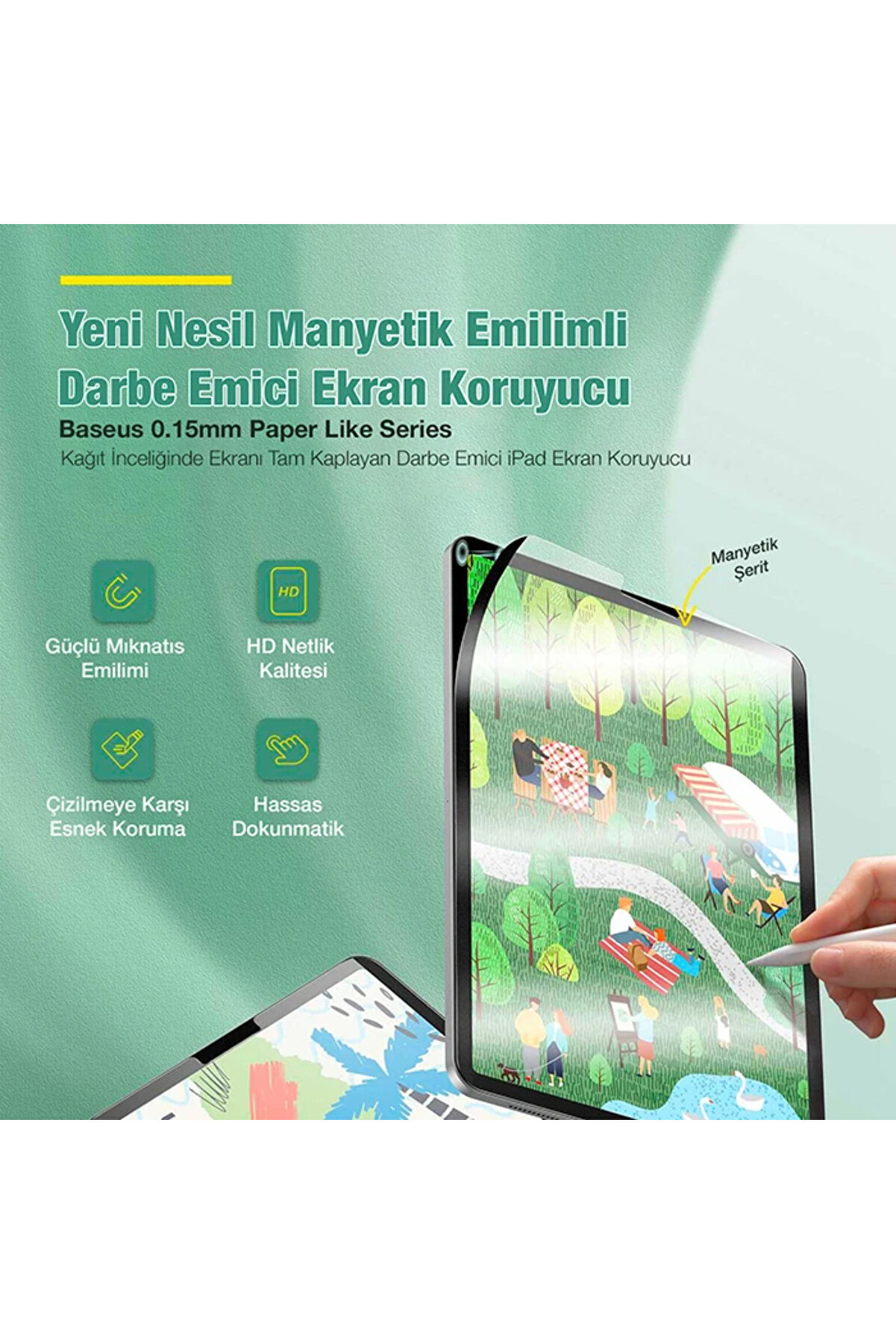 İpad 9.7İnç Manyeti̇k Kenarlı Mıknatıslı Ekran Koruyucu İpad 9.7 2018 / 2017 / P Uyumlu -Hby1706-3254