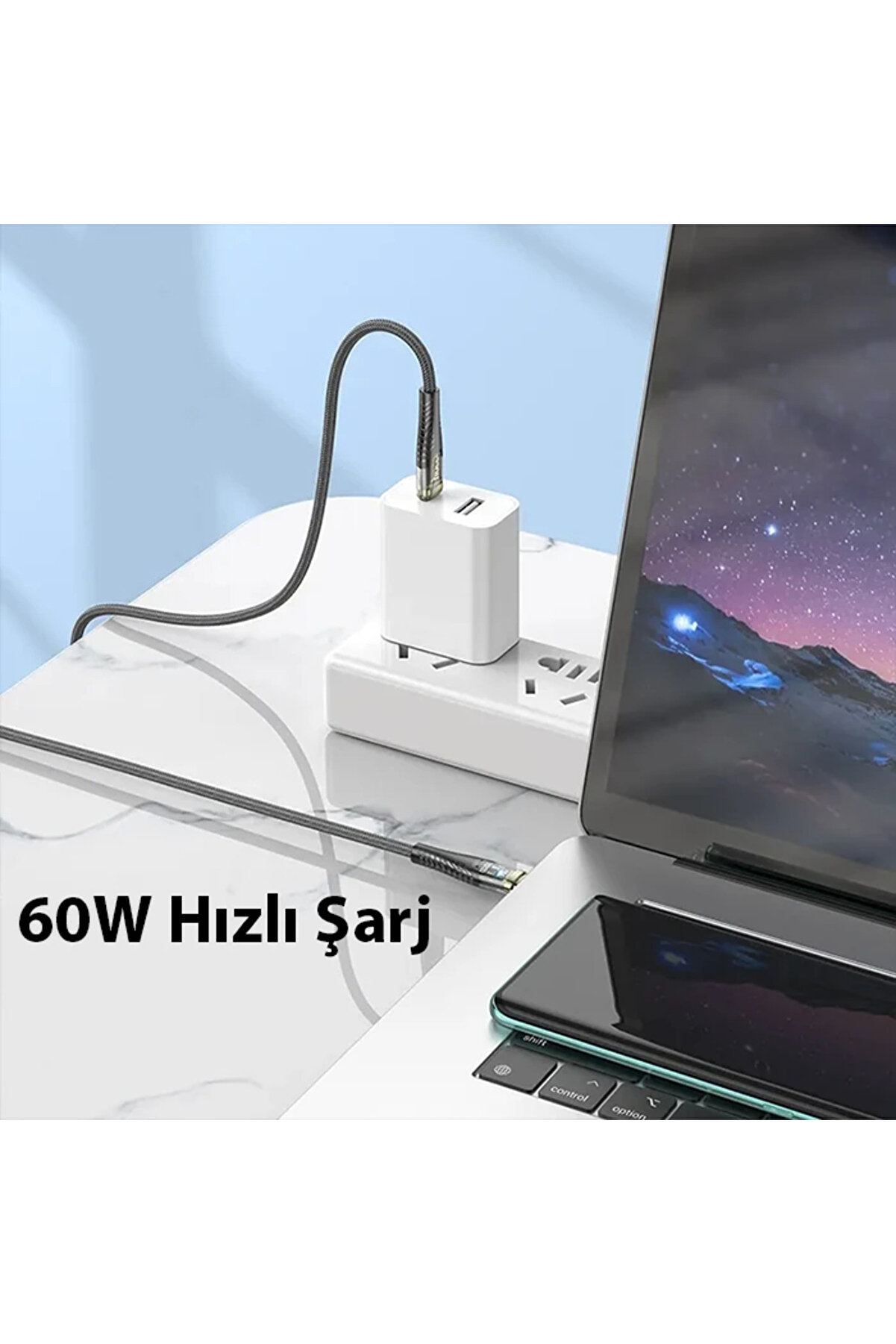 Hoco U121 Gold Standard Transparent Di̇scovery Edi̇ti̇on 60W Type-C To Type-C Hızl - Dropx1124-7688