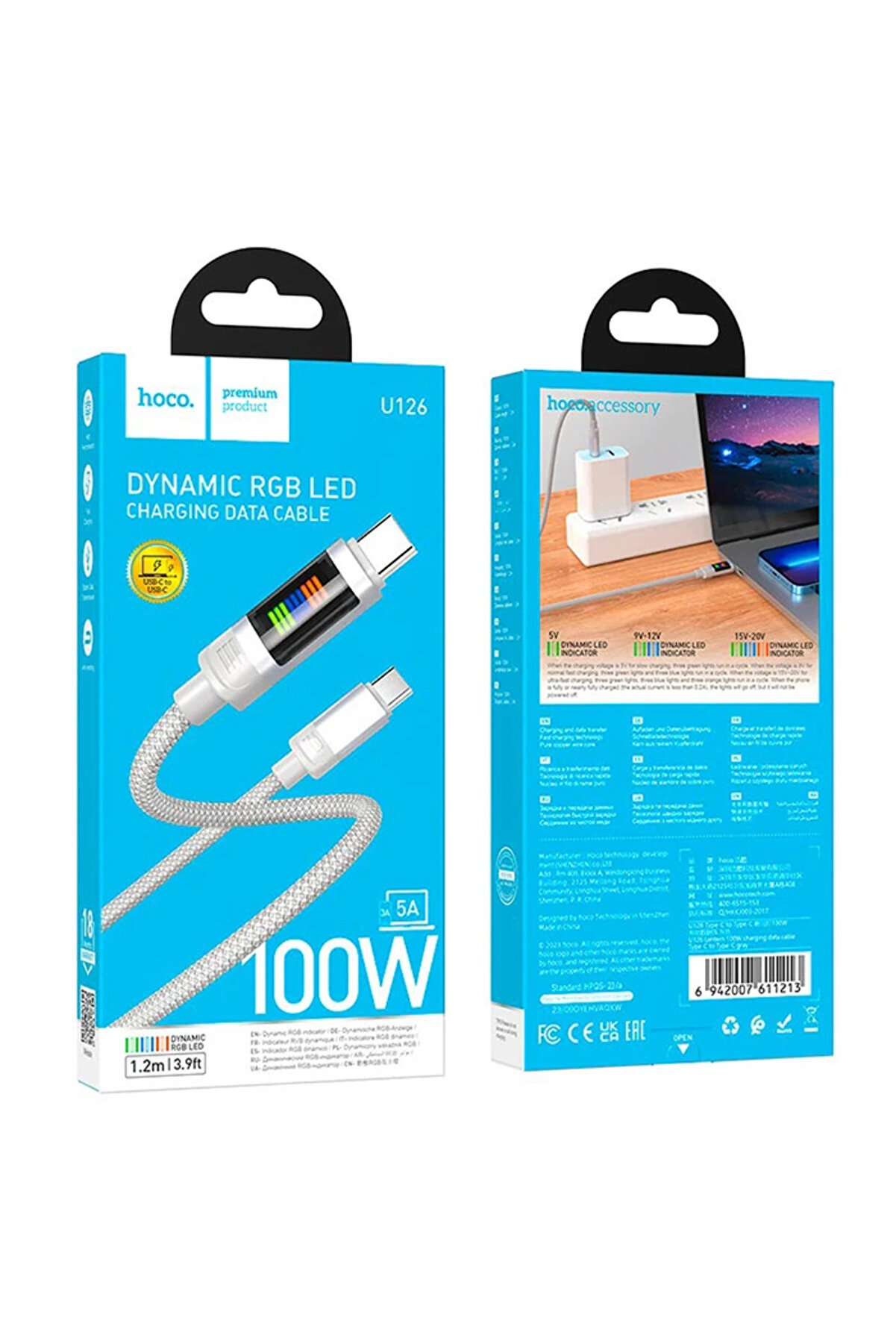 Hoco U126 Lantern 100W Type-C To Type-C Hızlı Data Ve Şarj Kablosu-(1903) - Dropx8793-5664