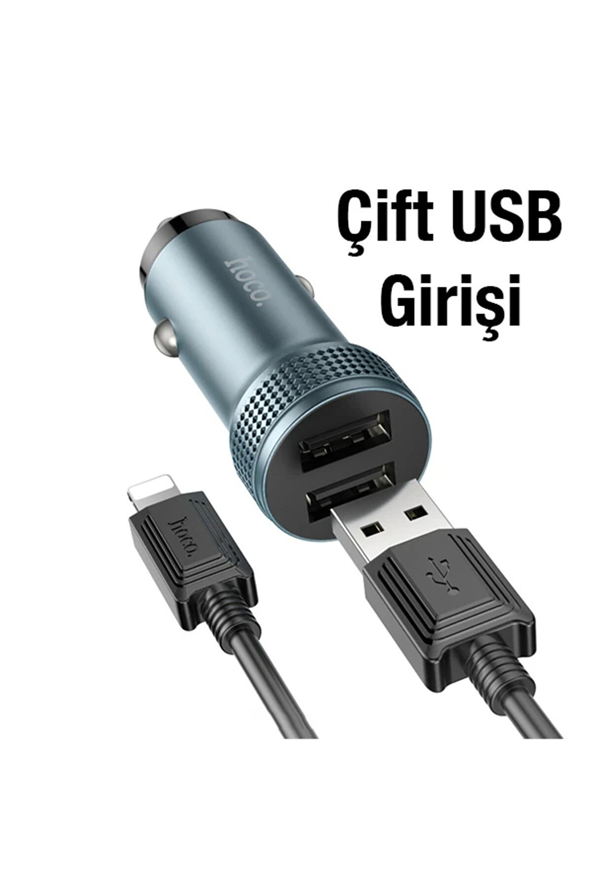 Hoco Z49 Çi̇ft Usb Gi̇ri̇şli̇ Araç Şarj Başlık + Usb To İphone Li̇ghtni̇ng Kablo-(57 - Gms6009-1388