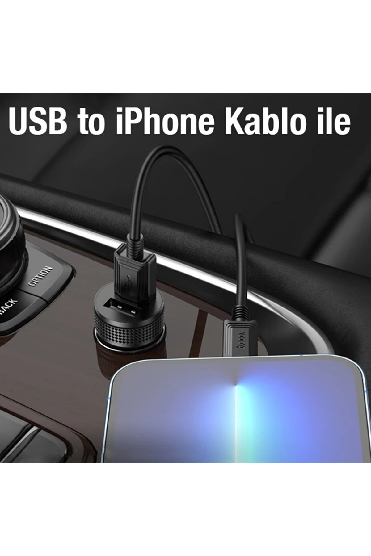 Hoco Z49 Çi̇ft Usb Gi̇ri̇şli̇ Araç Şarj Başlık + Usb To İphone Li̇ghtni̇ng Kablo-(57 - Gms6009-1388
