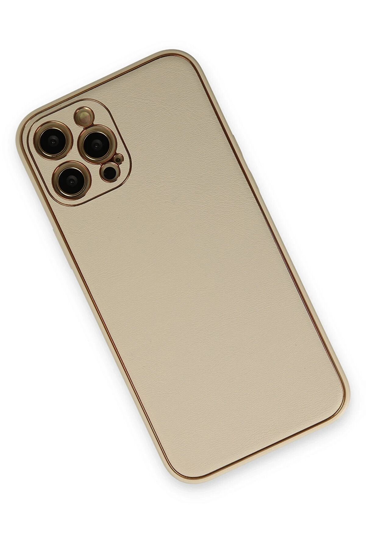 İphone 12 Pro Kılıf Coco Deri̇ Si̇li̇kon Kapak - Gold - Dropx5041-2771