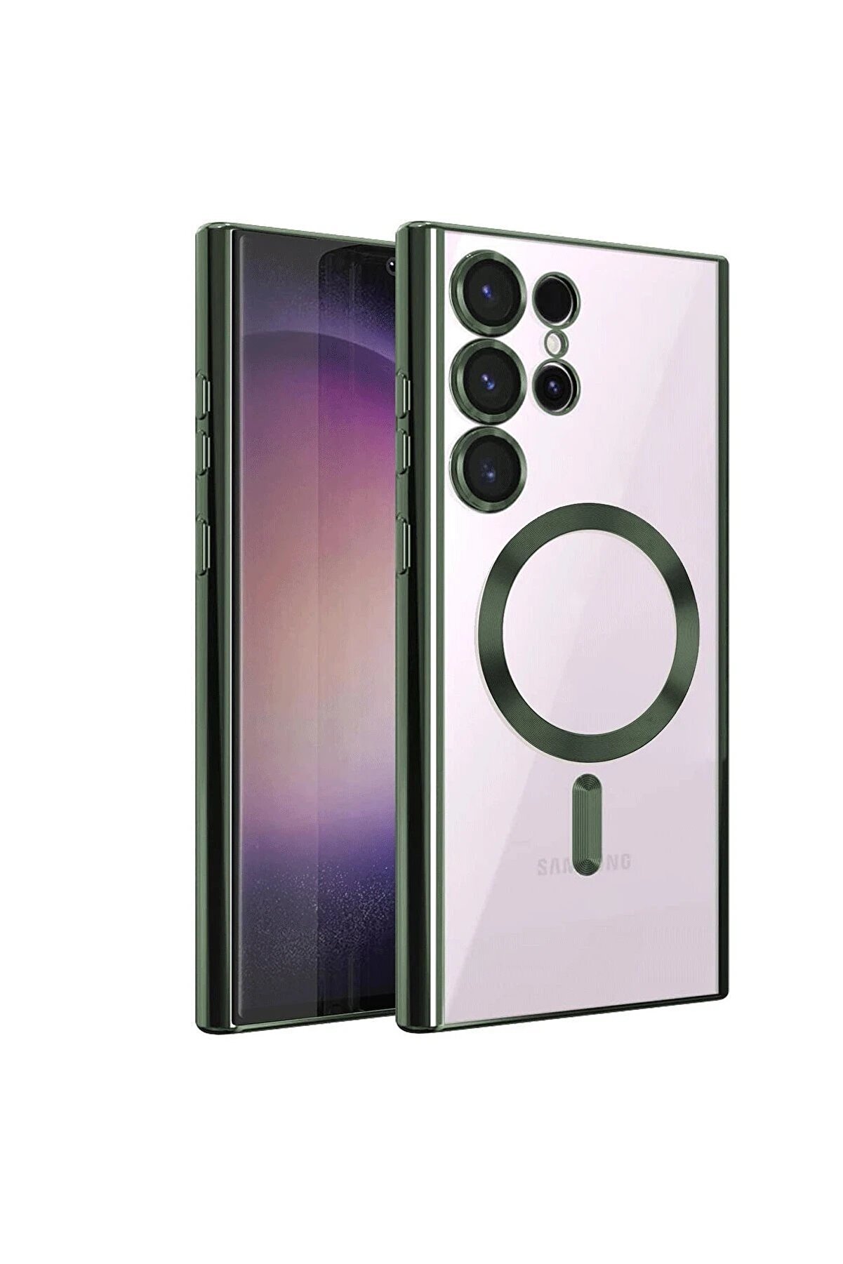 CepteToptan Samsung Galaxy S22 Ultra Kılıf Kross Magneticsafe Kapak - Koyu Yeşil - DROPX5049-9515