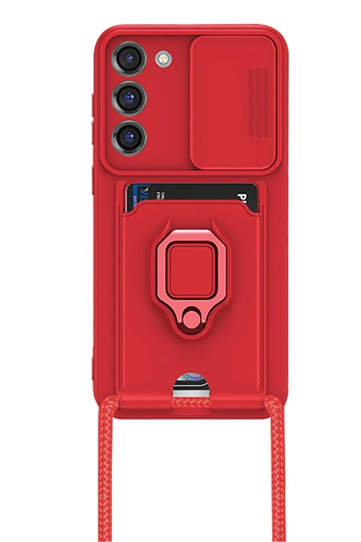 CepteToptan Samsung Galaxy S23 Plus Kılıf Zuma Kartvizitli Yüzüklü Silikon - Kırmızı - DROPX1673-1259