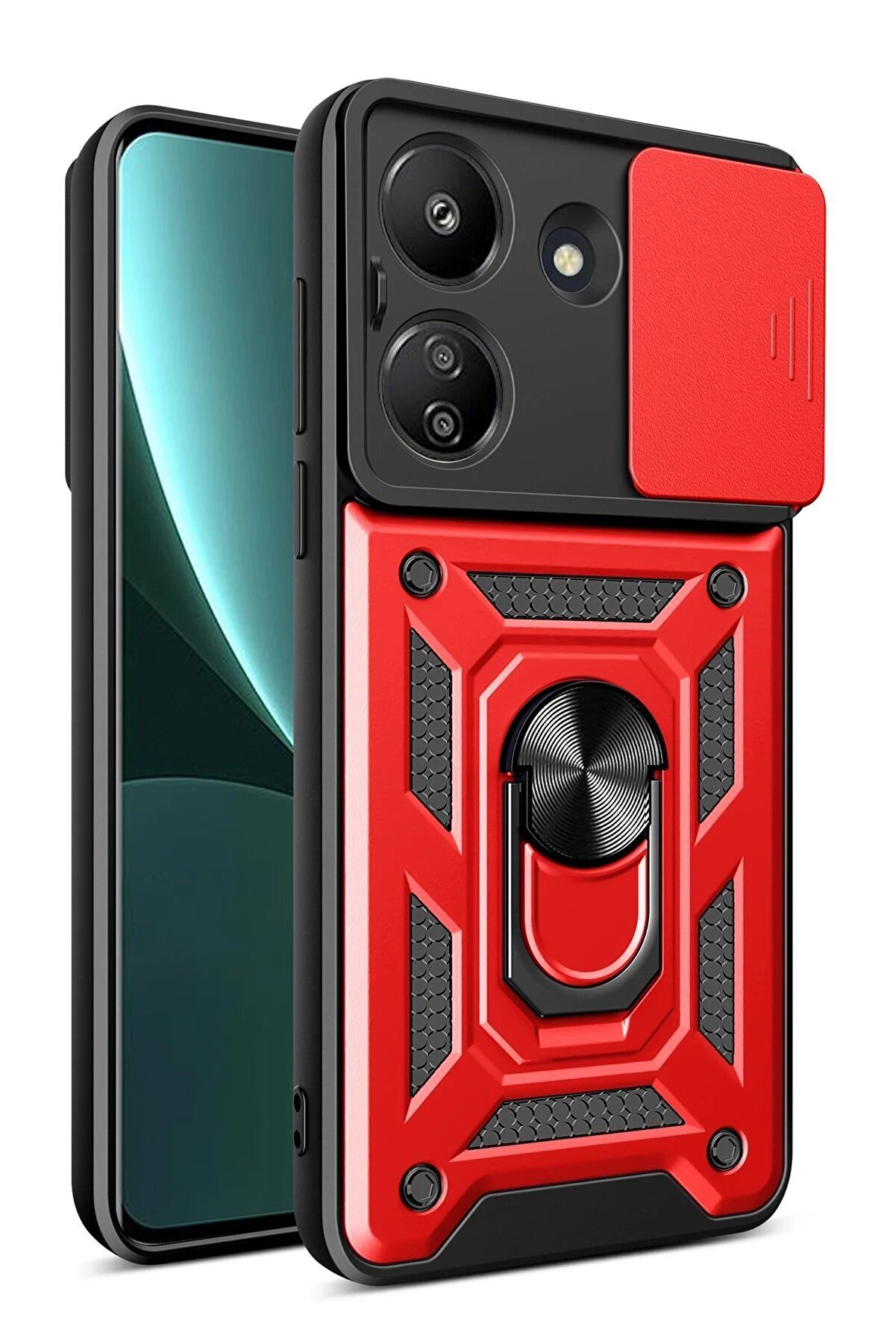 CepteToptan Xiaomi Redmi 13C Kılıf Pars Lens Yüzüklü Silikon - Kırmızı - DROPX5930-4579