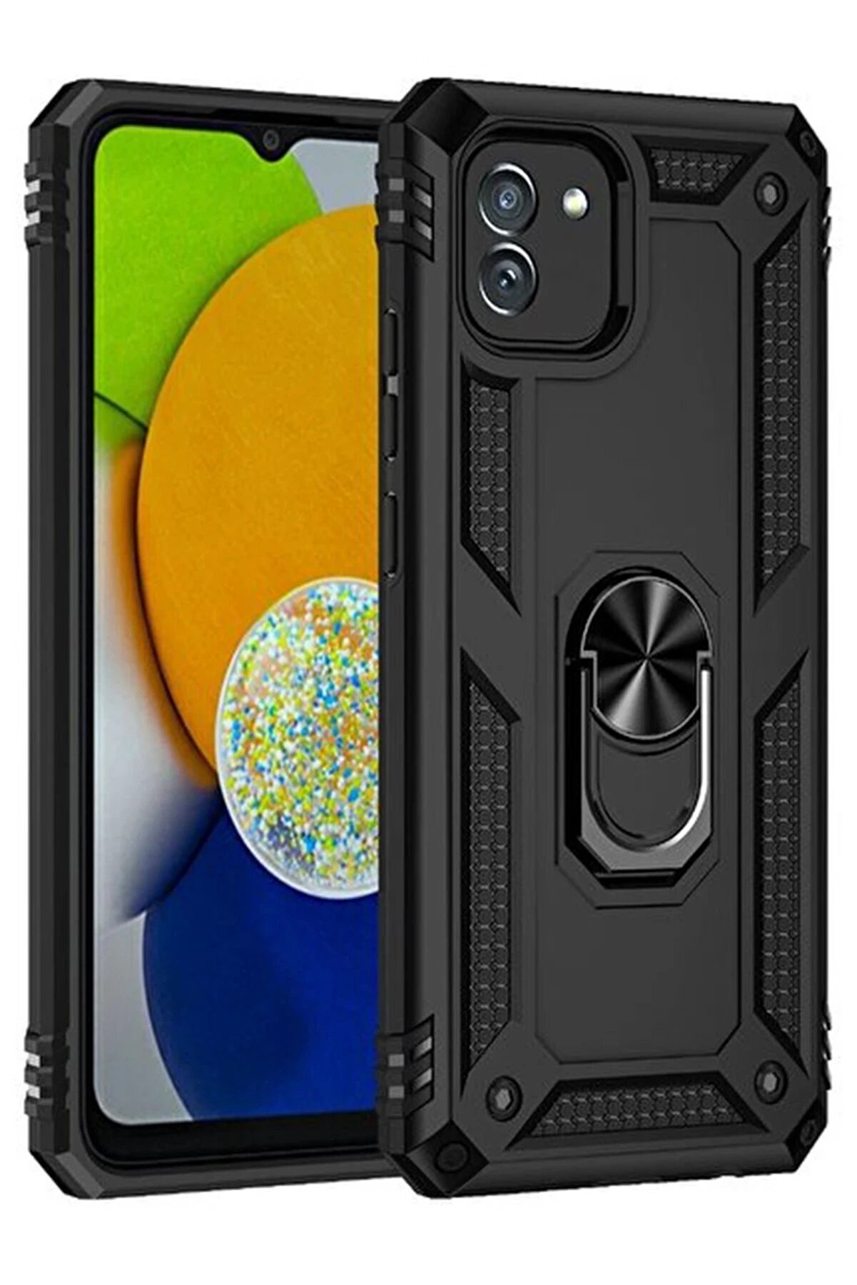 CepteToptan Samsung Galaxy A03 Kılıf Sofya Yüzüklü Silikon Kapak - Siyah - DROPX9896-7098