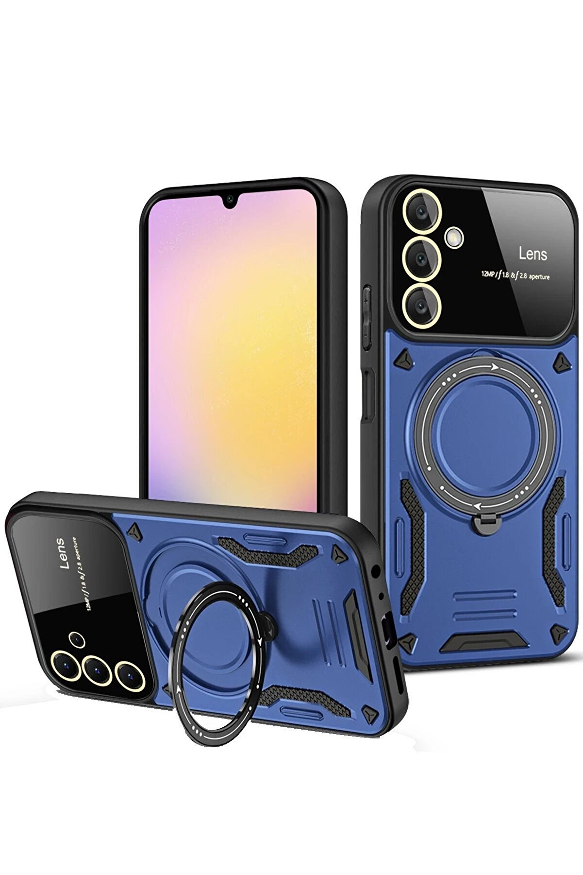 CepteToptan Samsung Galaxy S25 Plus Kılıf Joy Lens Standlı Kapak - Lacivert - DROPX7526-9324