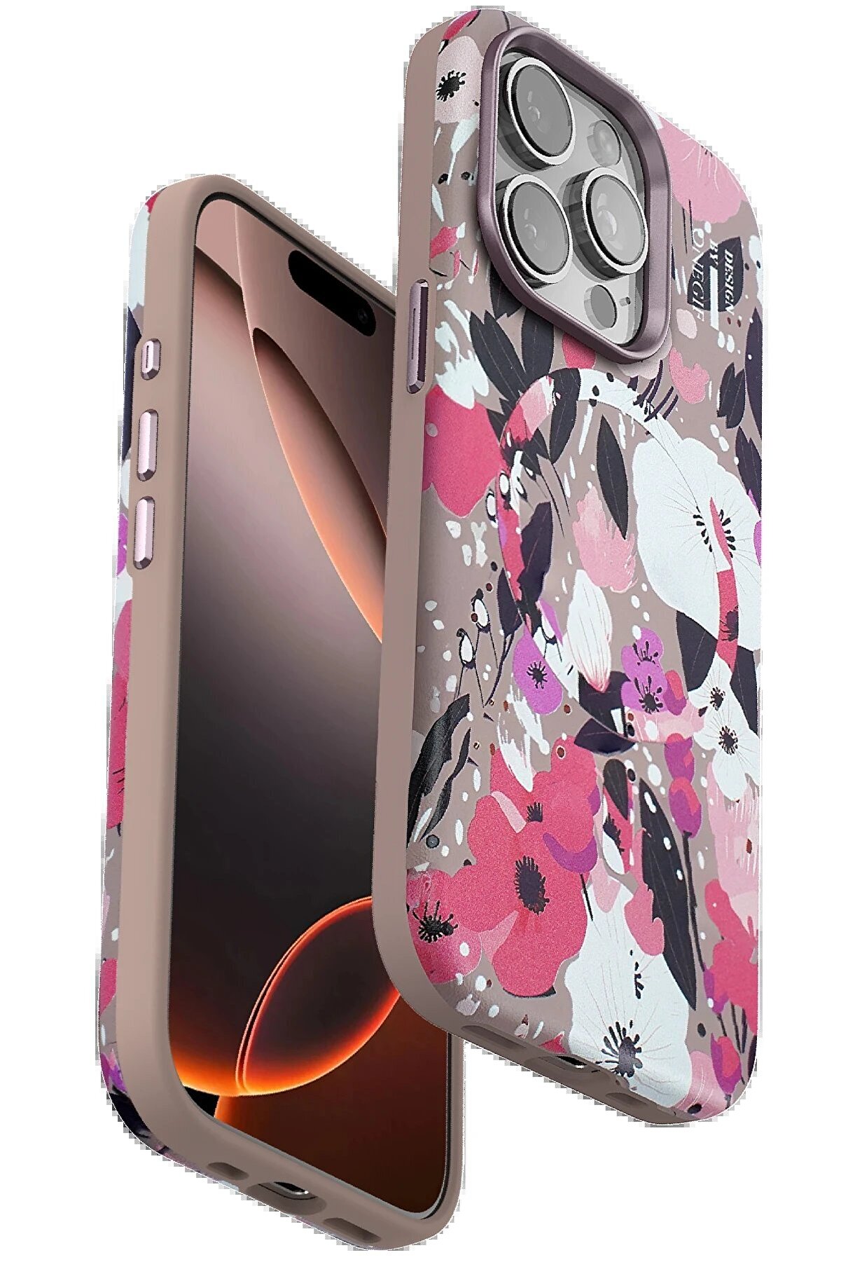CepteToptan iPhone 15 Pro Max Flower Series Magsafe Kapak - Pembe - DROPX6511-4435