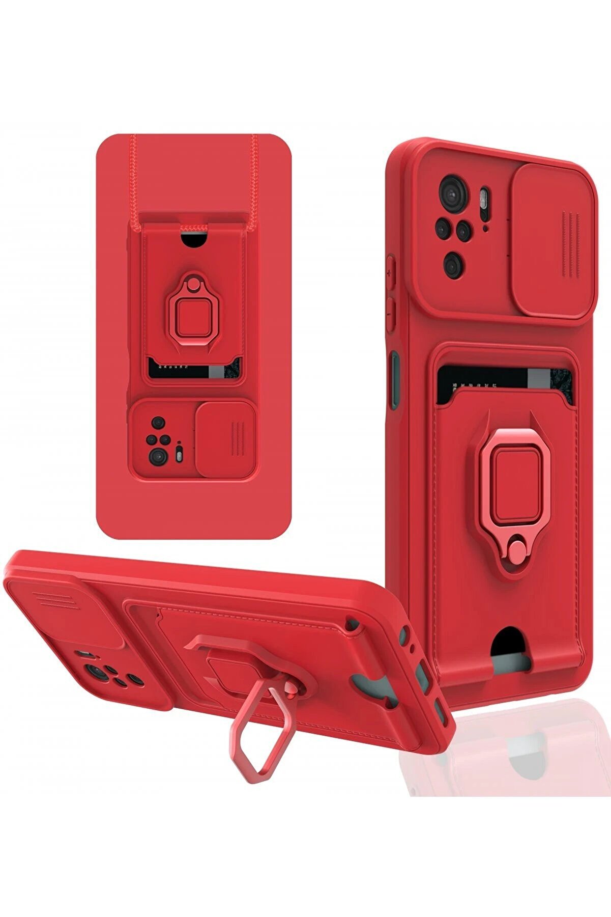 DropCep Xiaomi Redmi Note 10 Kılıf Zuma Kartvizitli Yüzüklü Silikon - Kırmızı - Ogz1431-2562