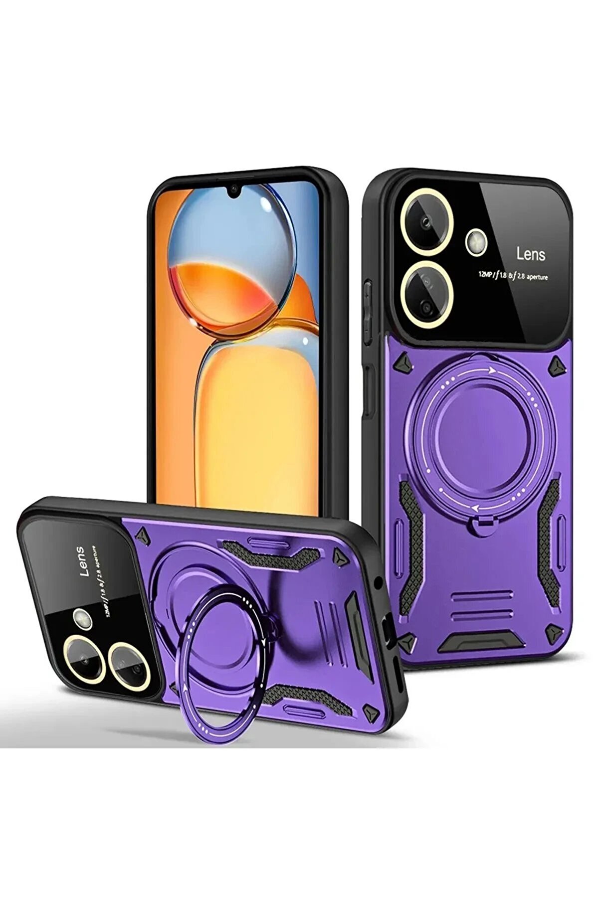 CepteToptan Xiaomi Redmi 13C Kılıf Joy Lens Standlı Kapak - Mor - DROPX2870-6792