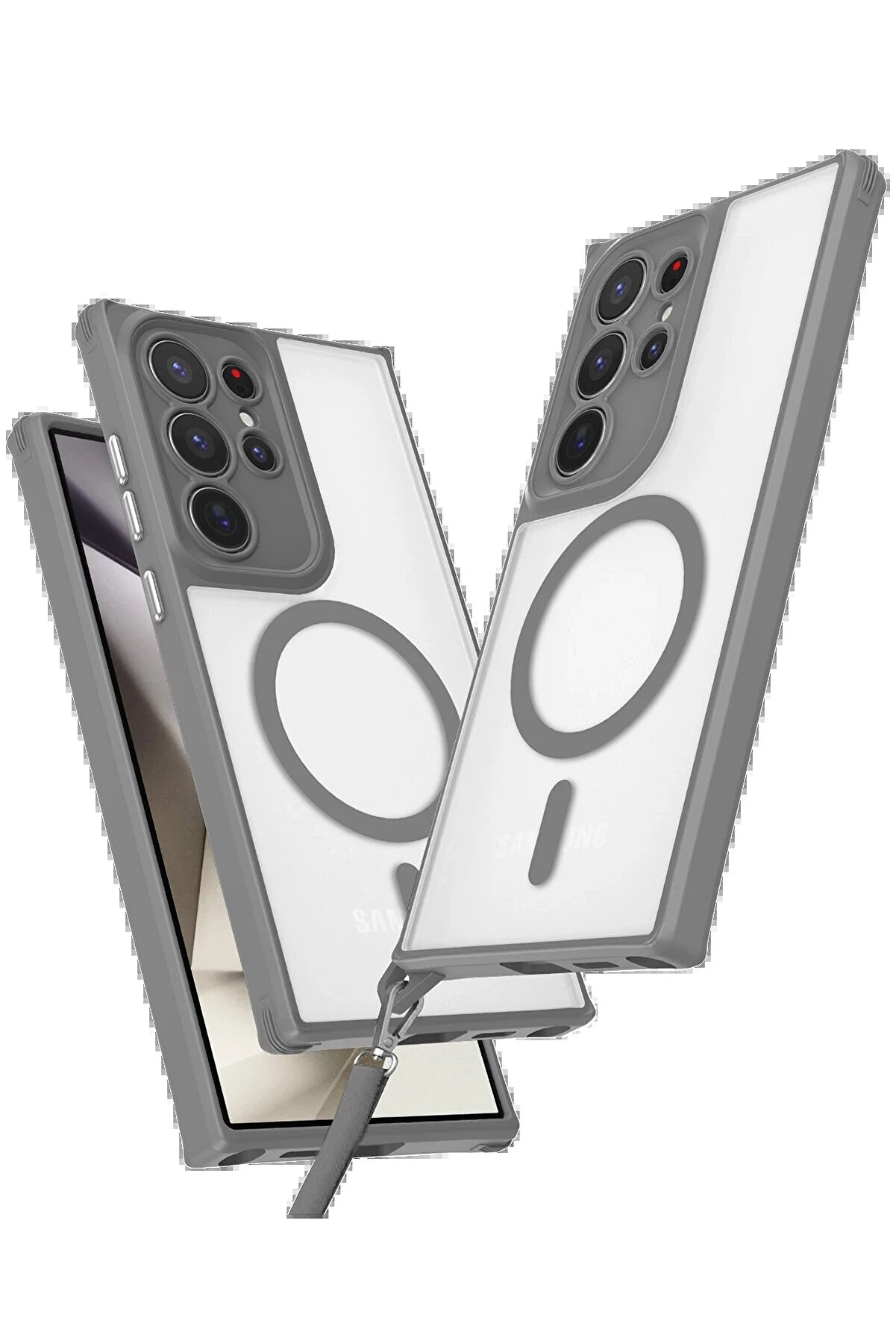 CepteToptan Samsung Galaxy S23 Ultra Kılıf Enka Magsafe Silikon Kılıf - Titan Gri - DROPX5735-9630