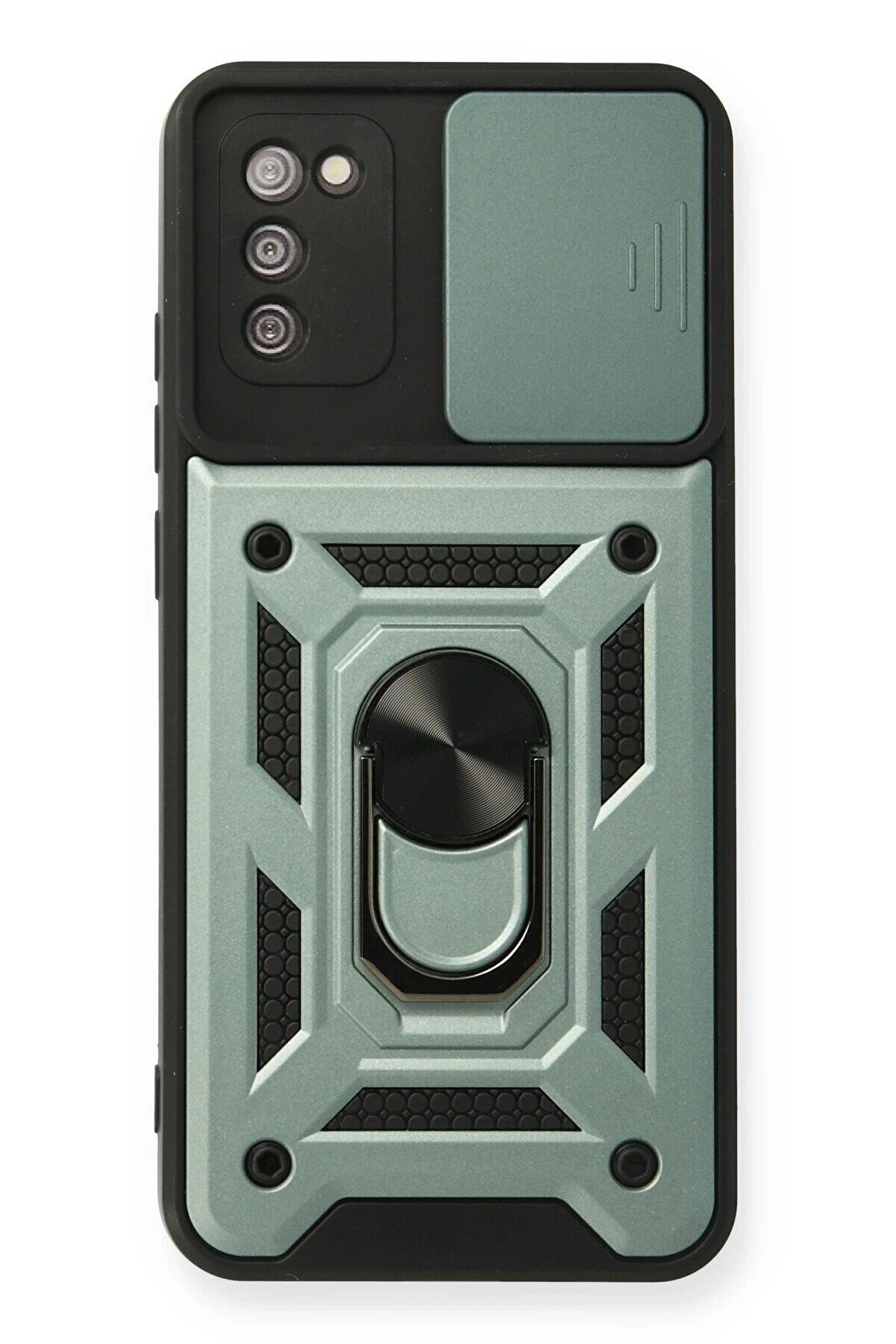 CepteToptan Samsung Galaxy A03S Kılıf Pars Lens Yüzüklü Silikon - Yeşil - DROPX4817-1288