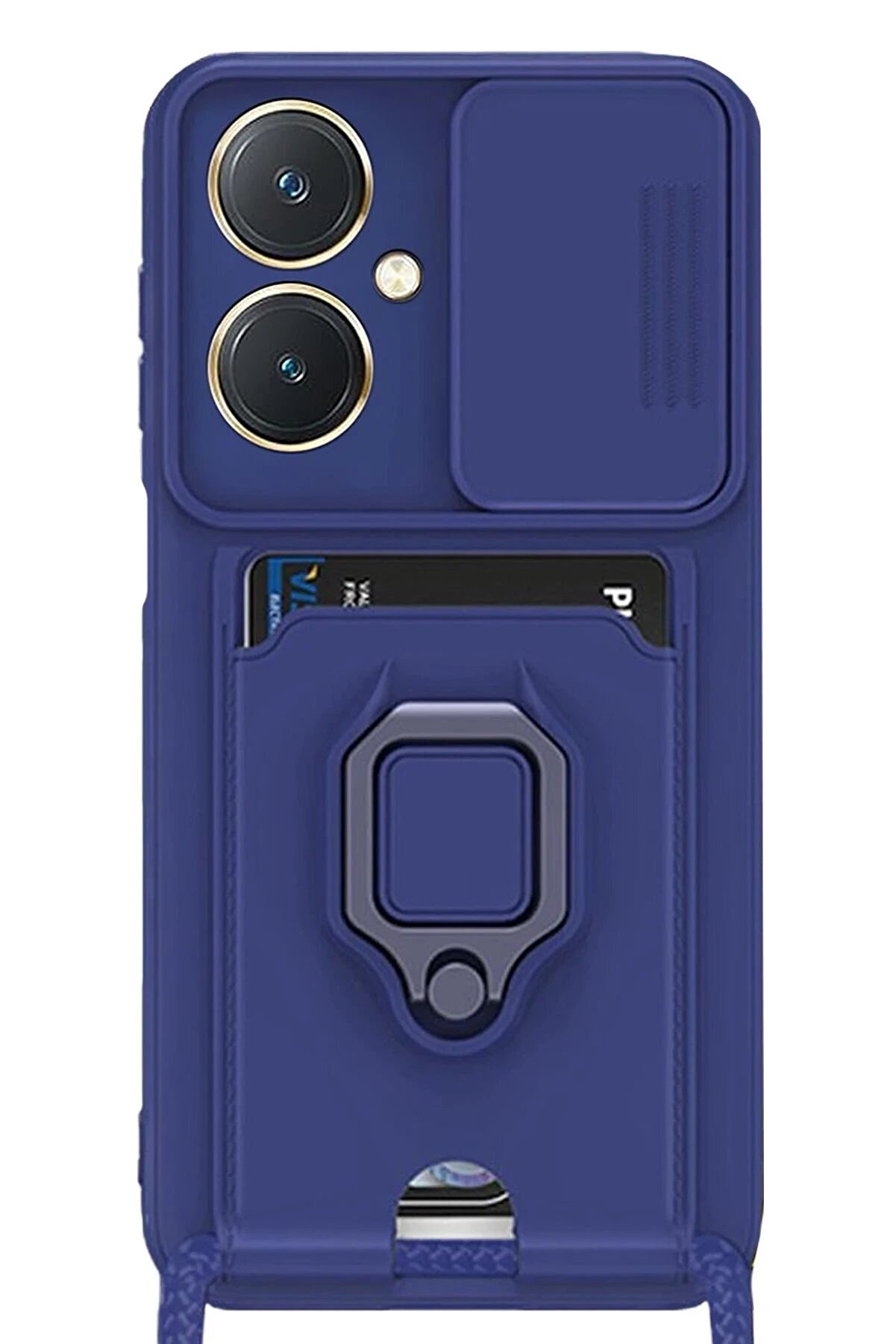 CepteToptan Vivo Y27 Kılıf Zuma Kartvizitli Yüzüklü Silikon - Lacivert - DROPX6298-9354