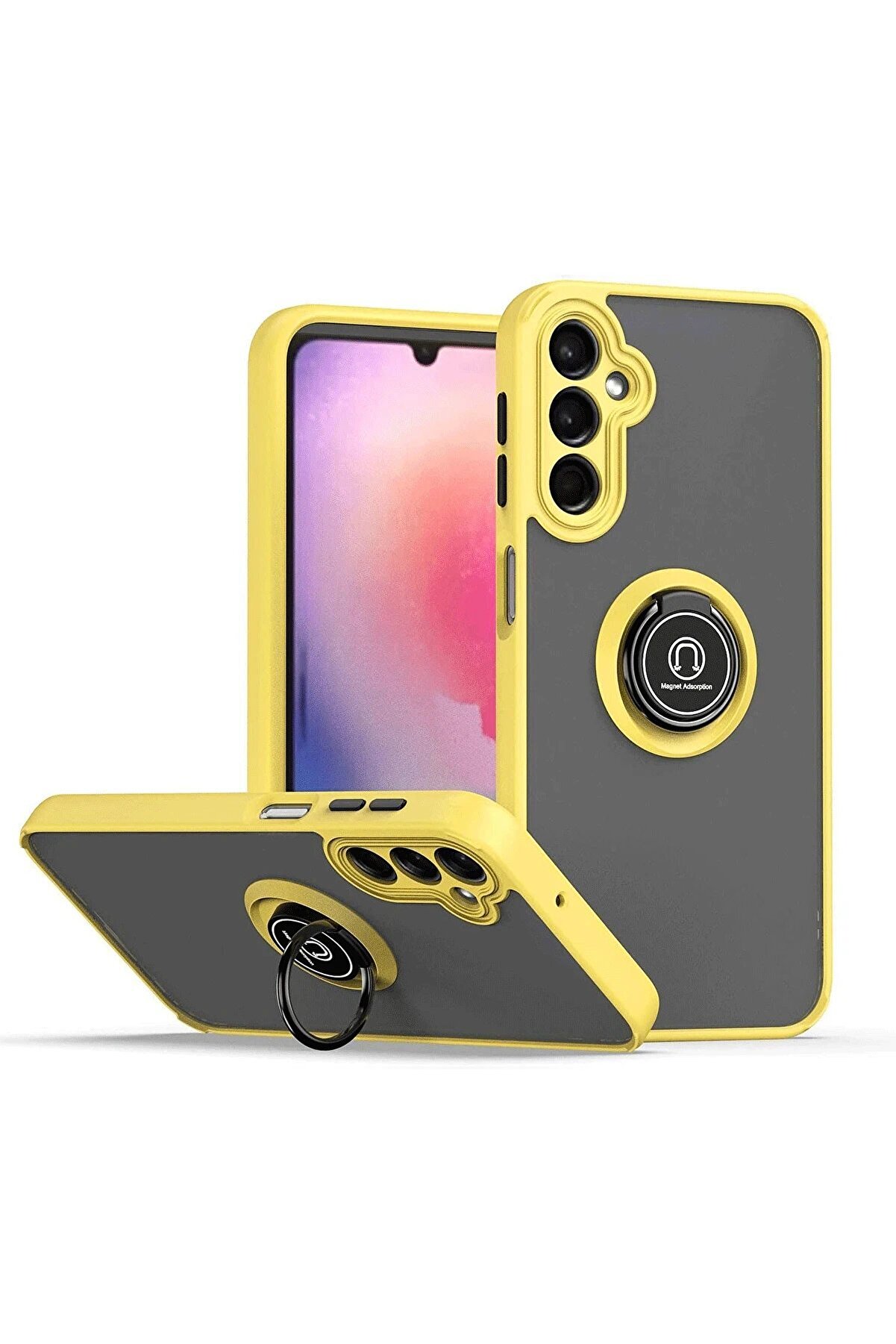 CepteToptan Samsung Galaxy S24 Kılıf Montreal Yüzüklü Silikon Kapak - Sarı - DROPX7553-7302