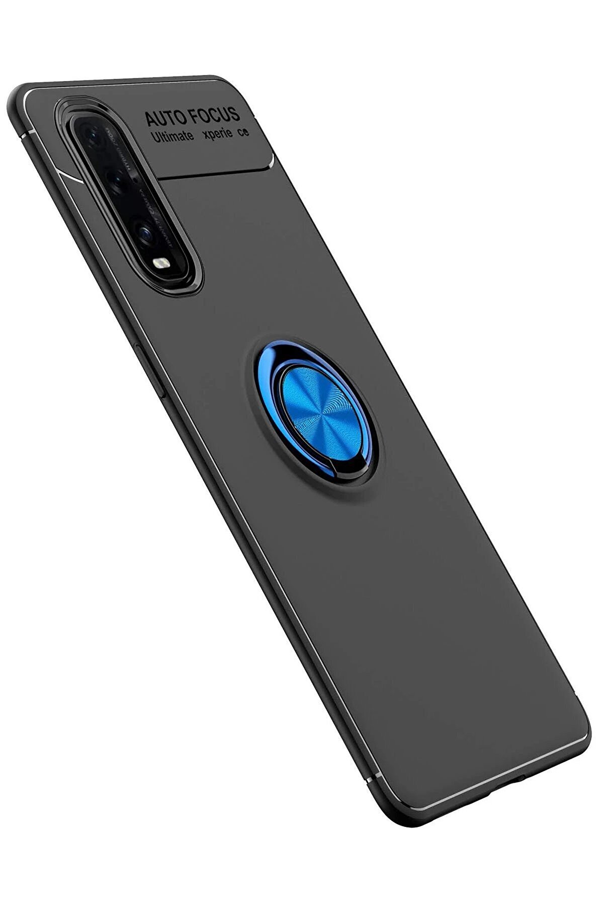 Oppo Fi̇nd X2 Kılıf Range Yüzüklü Si̇li̇kon - Si̇yah-Mavi̇ - Dropx7758-4267