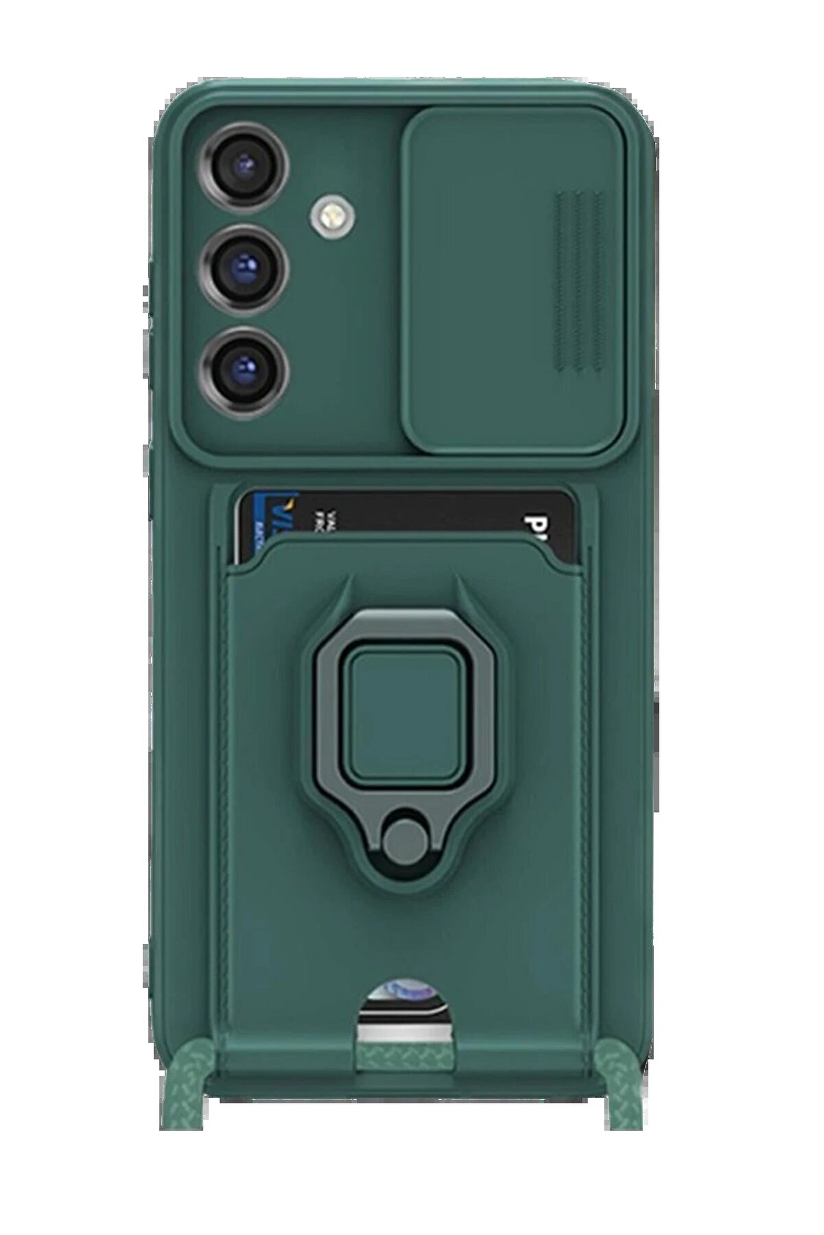 CepteToptan Samsung Galaxy S25 Plus Kılıf Zuma Kartvizitli Yüzüklü Silikon - Yeşil - DROPX3761-5244