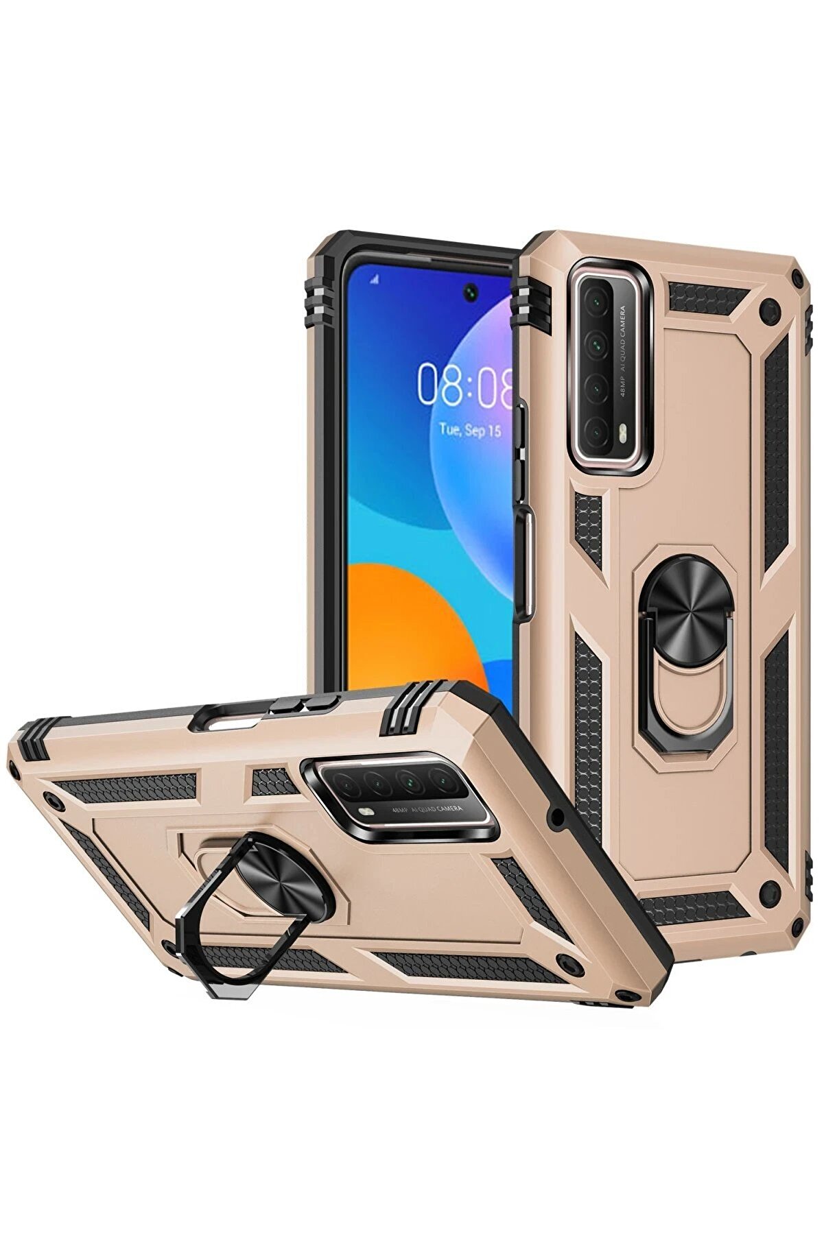 Huawei̇ P Smart 2021 Kılıf Sofya Yüzüklü Si̇li̇kon Kapak - Gold - Dropx2582-5789