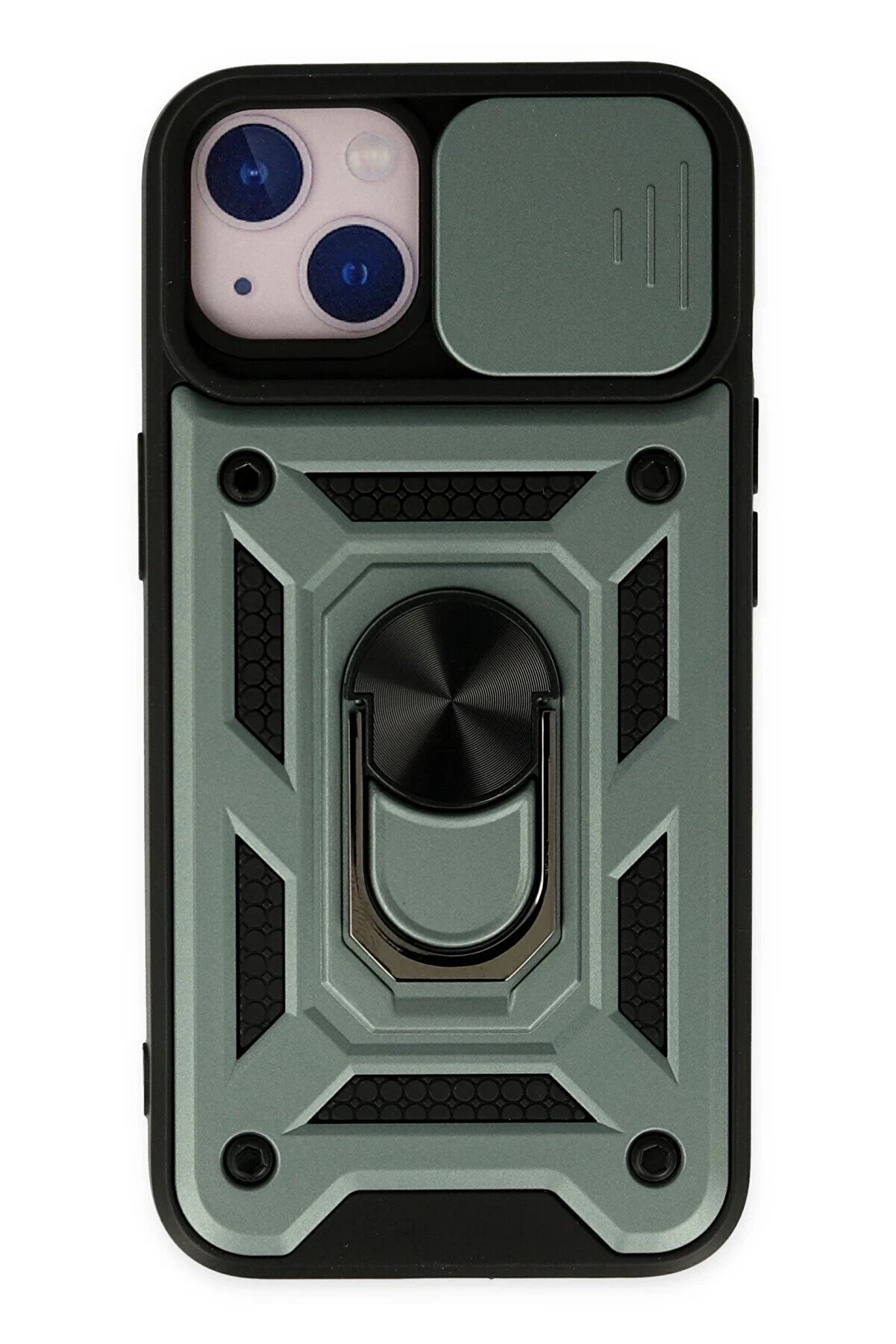 CepteToptan iPhone 14 Kılıf Pars Lens Yüzüklü Silikon - Yeşil - DROPX7461-3767