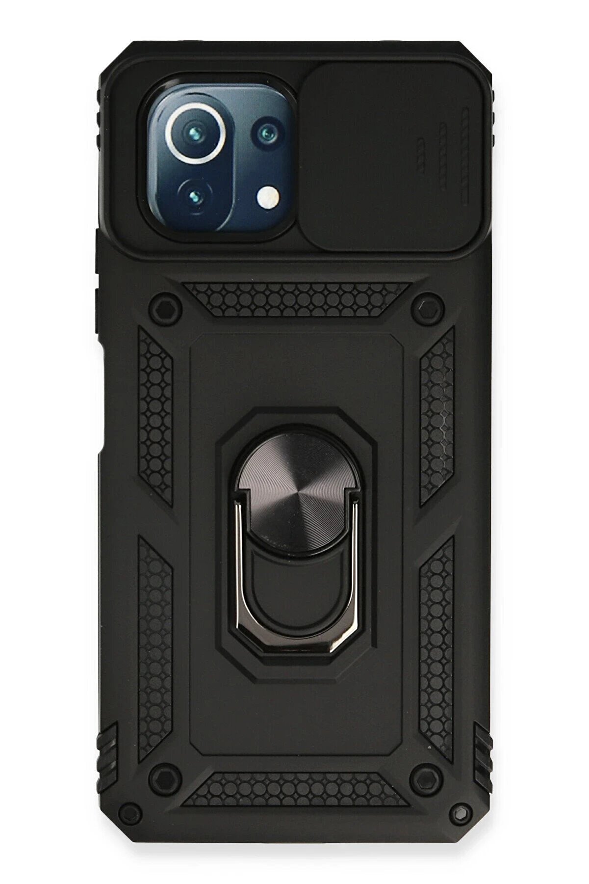 CepteToptan Xiaomi Mİ 11 Lite Kılıf Pars Lens Yüzüklü Silikon - Siyah - DROPX9509-3112