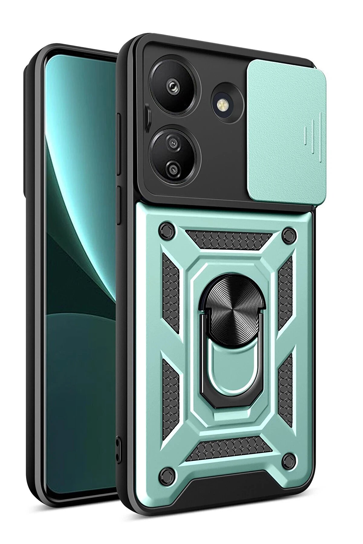 CepteToptan Xiaomi Redmi 13C Kılıf Pars Lens Yüzüklü Silikon - Yeşil - DROPX5143-3124