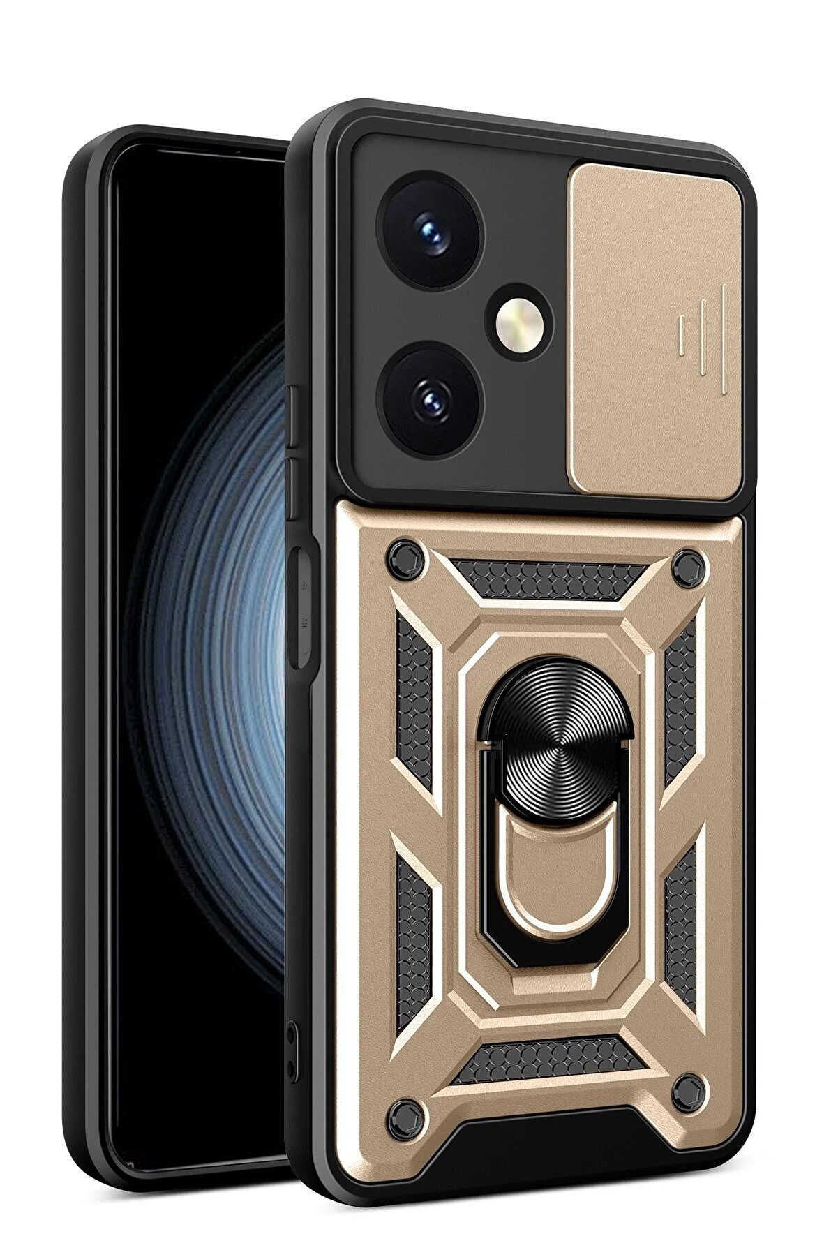CepteToptan Vivo Y27 Kılıf Pars Lens Yüzüklü Silikon - Gold - DROPX2375-7731