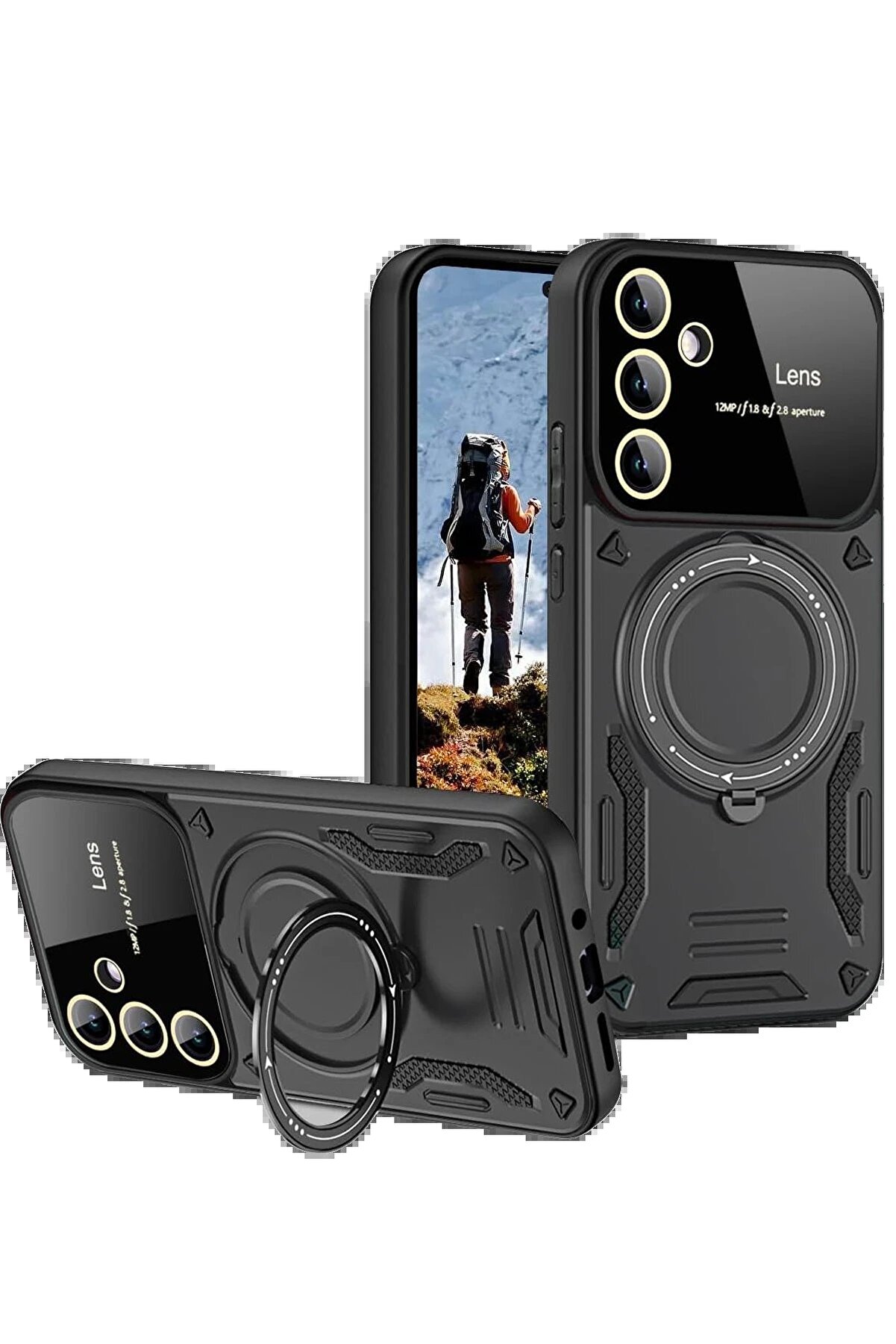 CepteToptan Samsung Galaxy S24 FE Kılıf Joy Lens Standlı Kapak - Siyah - DROPX2881-3465