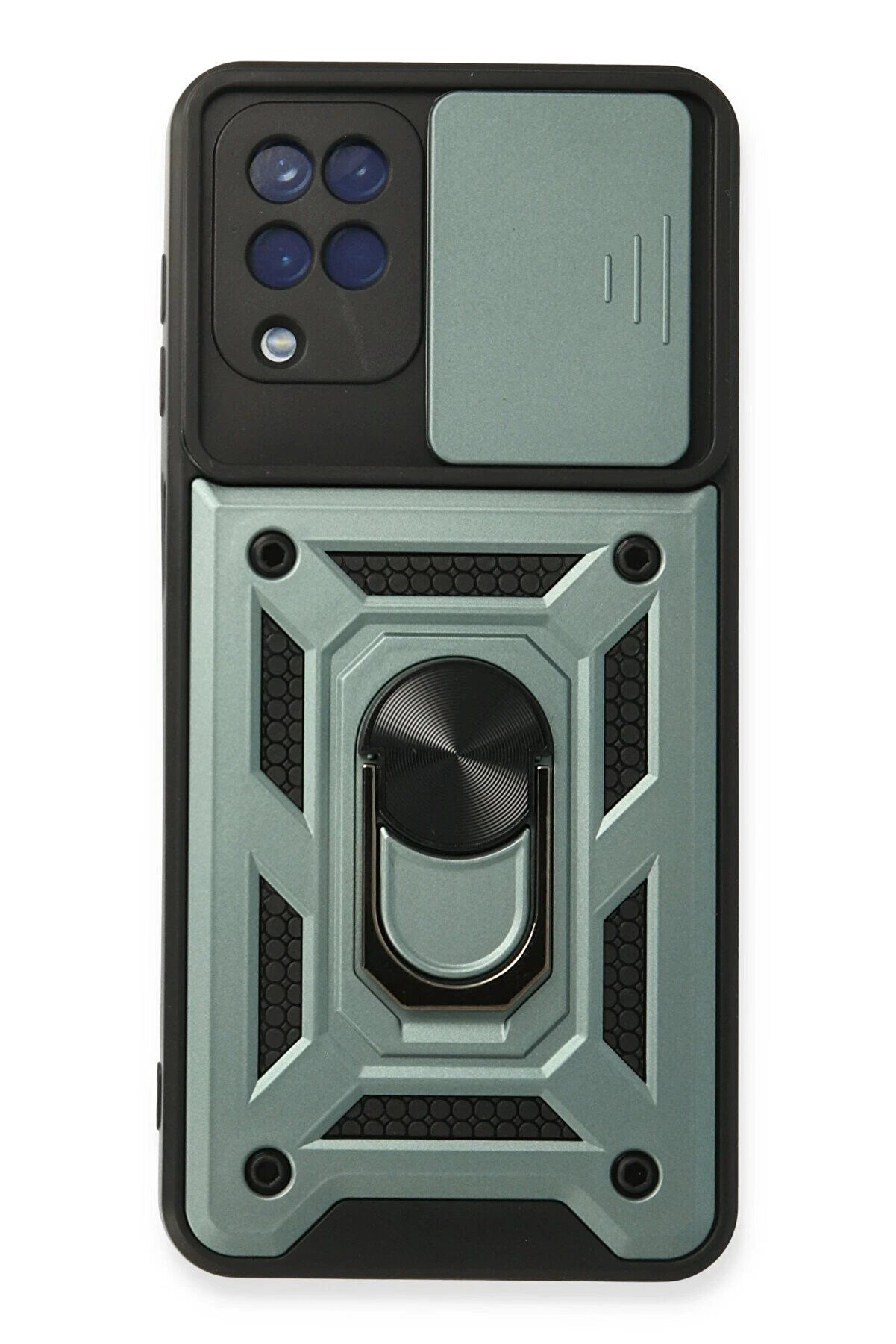 CepteToptan Samsung Galaxy A22 Kılıf Pars Lens Yüzüklü Silikon - Yeşil - DROPX8843-8699