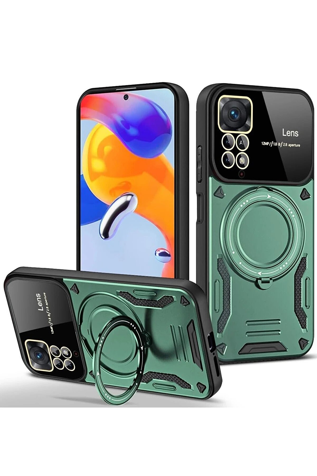 CepteToptan Xiaomi Redmi Note 11 Pro Kılıf Joy Lens Standlı Kapak - Koyu Yeşil - DROPX7209-5558