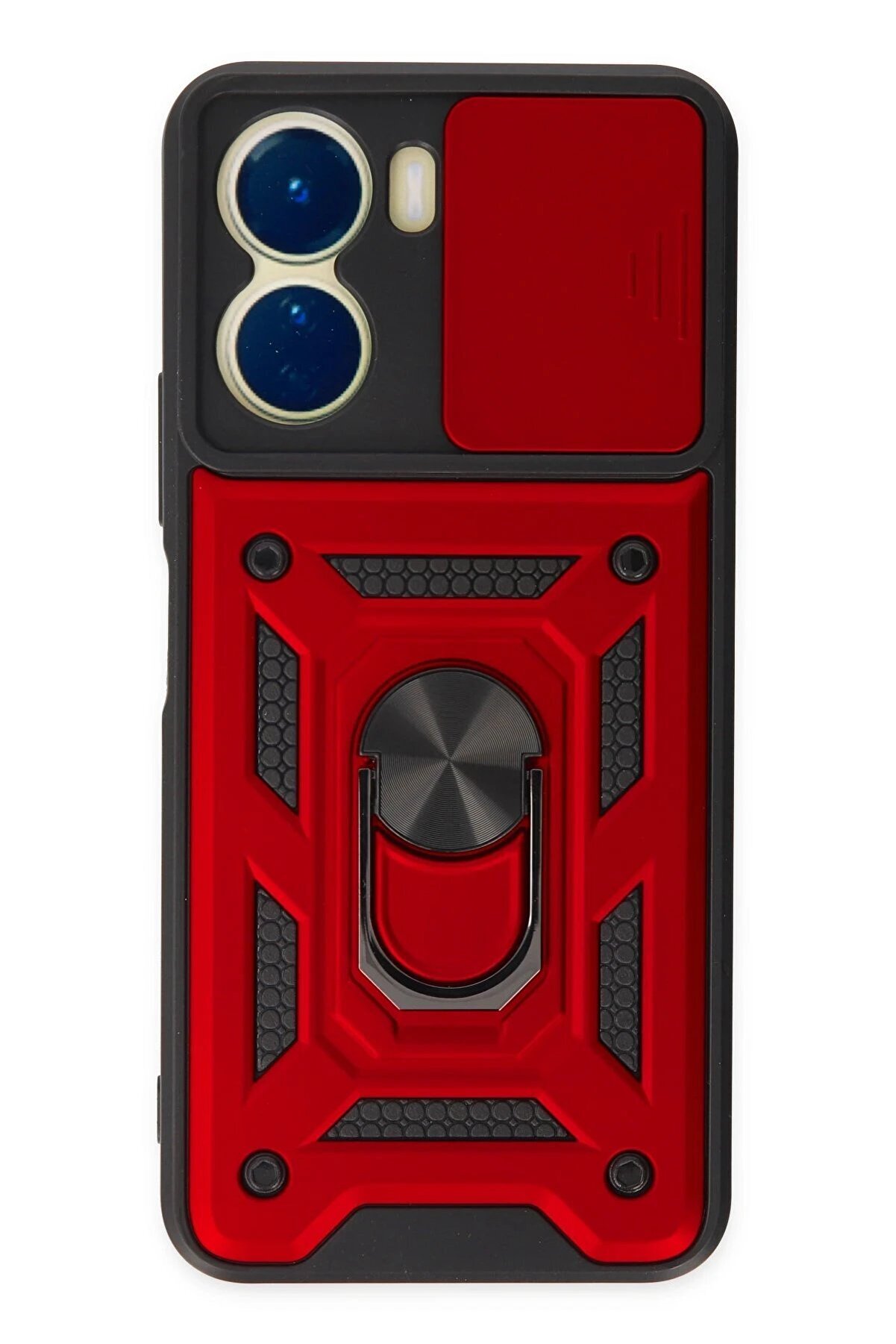 CepteToptan Vivo Y16 Kılıf Pars Lens Yüzüklü Silikon - Kırmızı - DROPX3674-3544