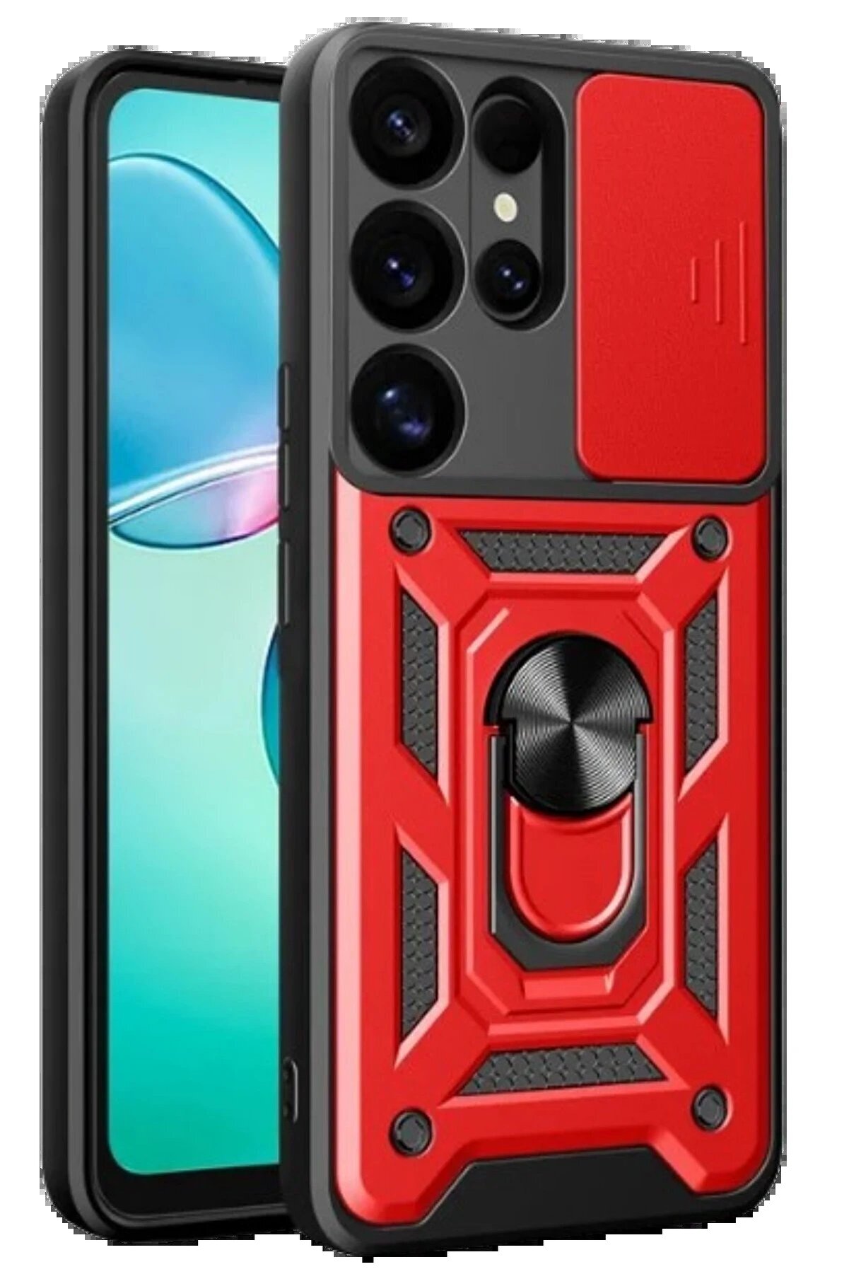 CepteToptan Samsung Galaxy S25 Ultra Kılıf Pars Lens Yüzüklü Silikon - Kırmızı - DROPX3297-1875