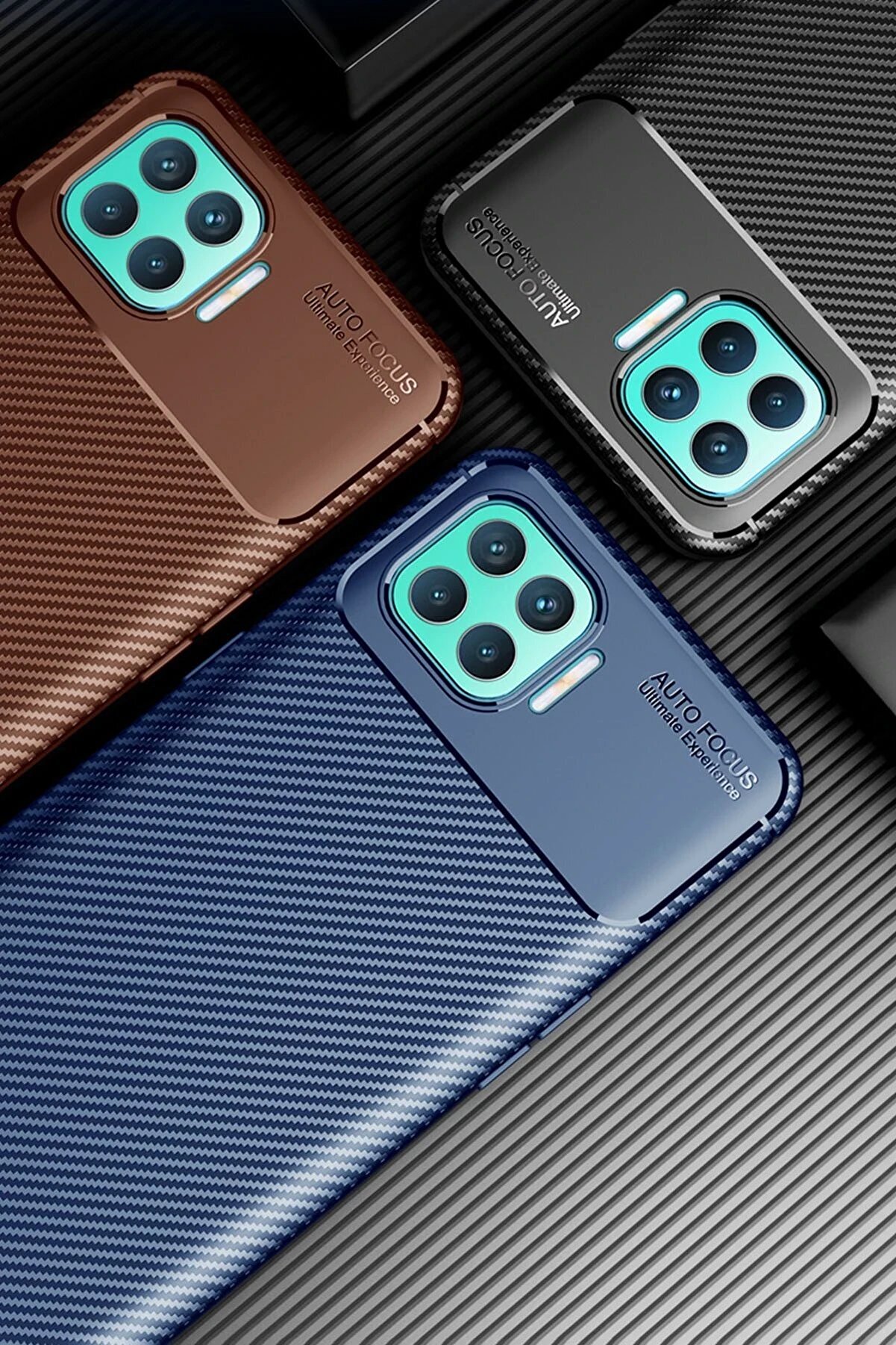 Oppo Reno 4 Li̇te Kılıf Auto Focus Karbon Kapak - Kahverengi̇ - Dropx4721-5557