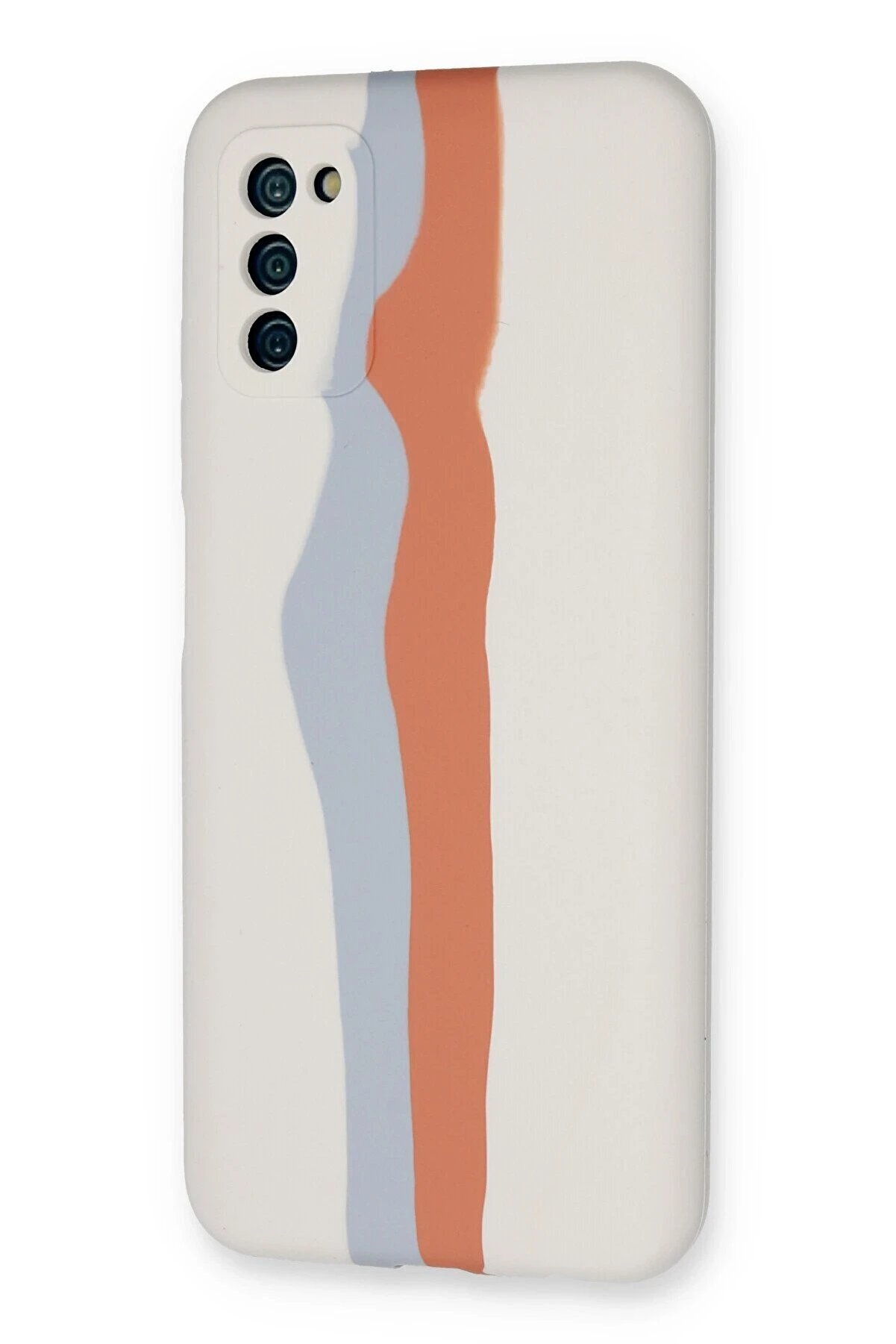 Samsung Galaxy A03S Kılıf Ebruli̇ Lansman Si̇li̇kon - Beyaz-Turuncu - Dropx8070-4560