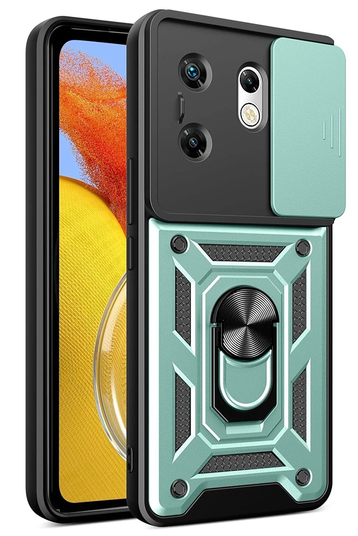 CepteToptan İnfinix Zero 30 4G Kılıf Pars Lens Yüzüklü Silikon - Yeşil - DROPX9052-3950