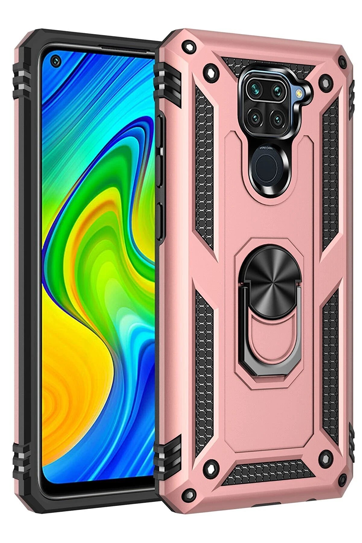 CepteToptan Xiaomi Redmi Note 9 Kılıf Sofya Yüzüklü Silikon Kapak - Rose - DROPX7050-4409