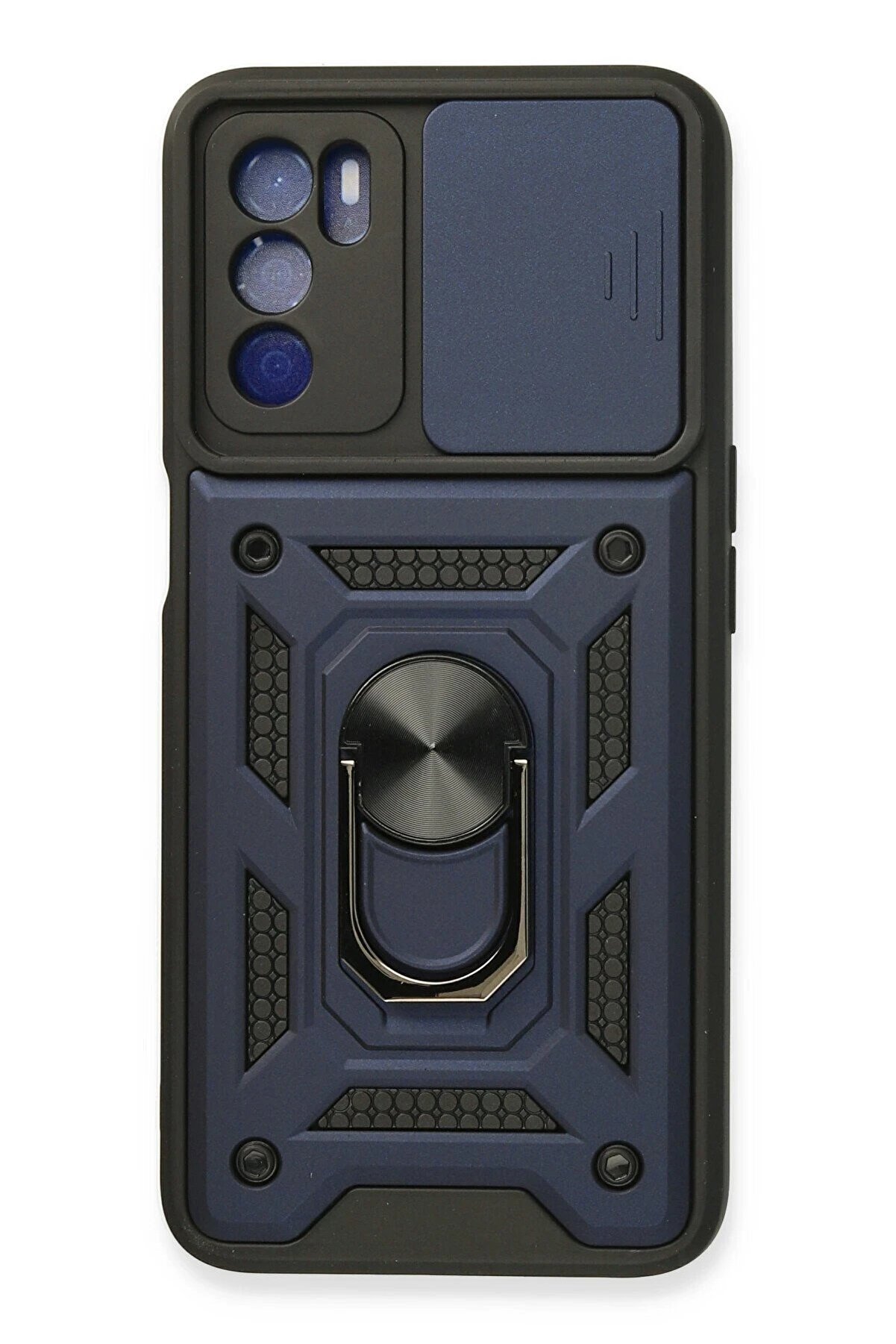 CepteToptan Oppo A16 Kılıf Pars Lens Yüzüklü Silikon - Lacivert - DROPX2314-4738