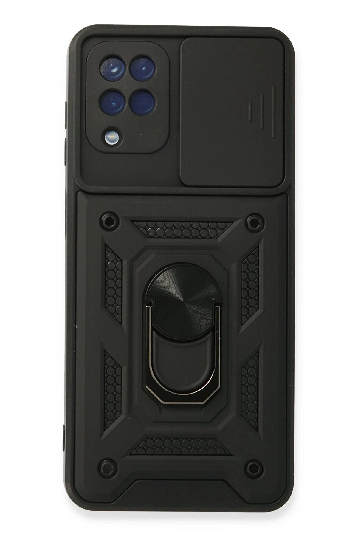 CepteToptan Samsung Galaxy A22 Kılıf Pars Lens Yüzüklü Silikon - Siyah - DROPX2517-5382