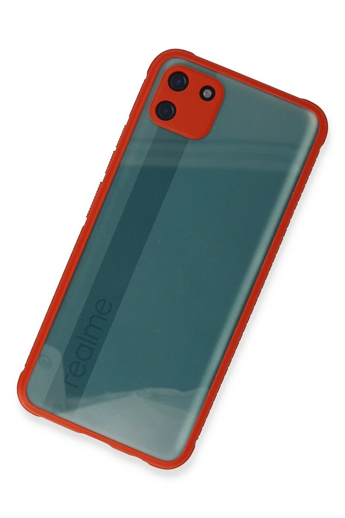 Realme C11 Kılıf Mi̇ami̇ Şeffaf Si̇li̇kon - Kırmızı - Dropx7801-4809