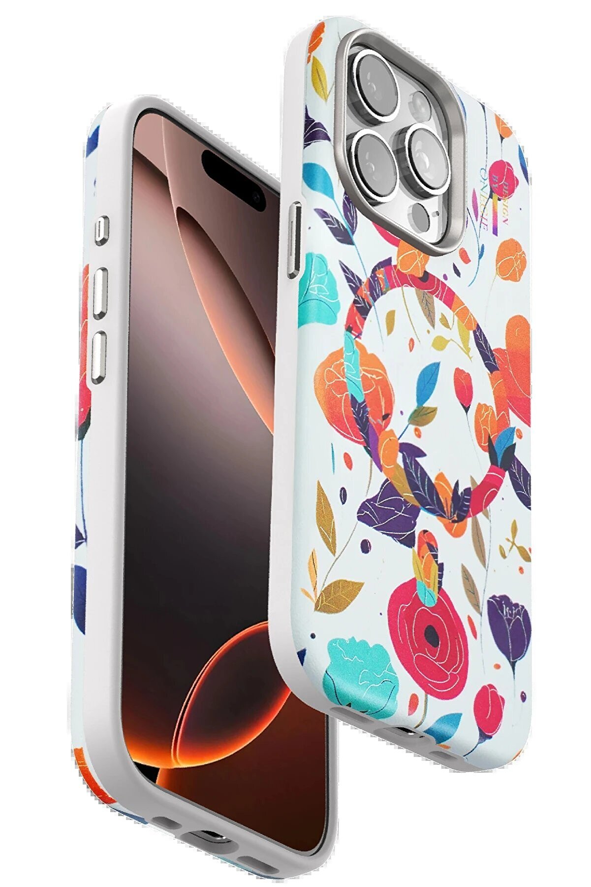 CepteToptan iPhone 15 Pro Flower Series Magsafe Kapak - Beyaz - DROPX8947-3746