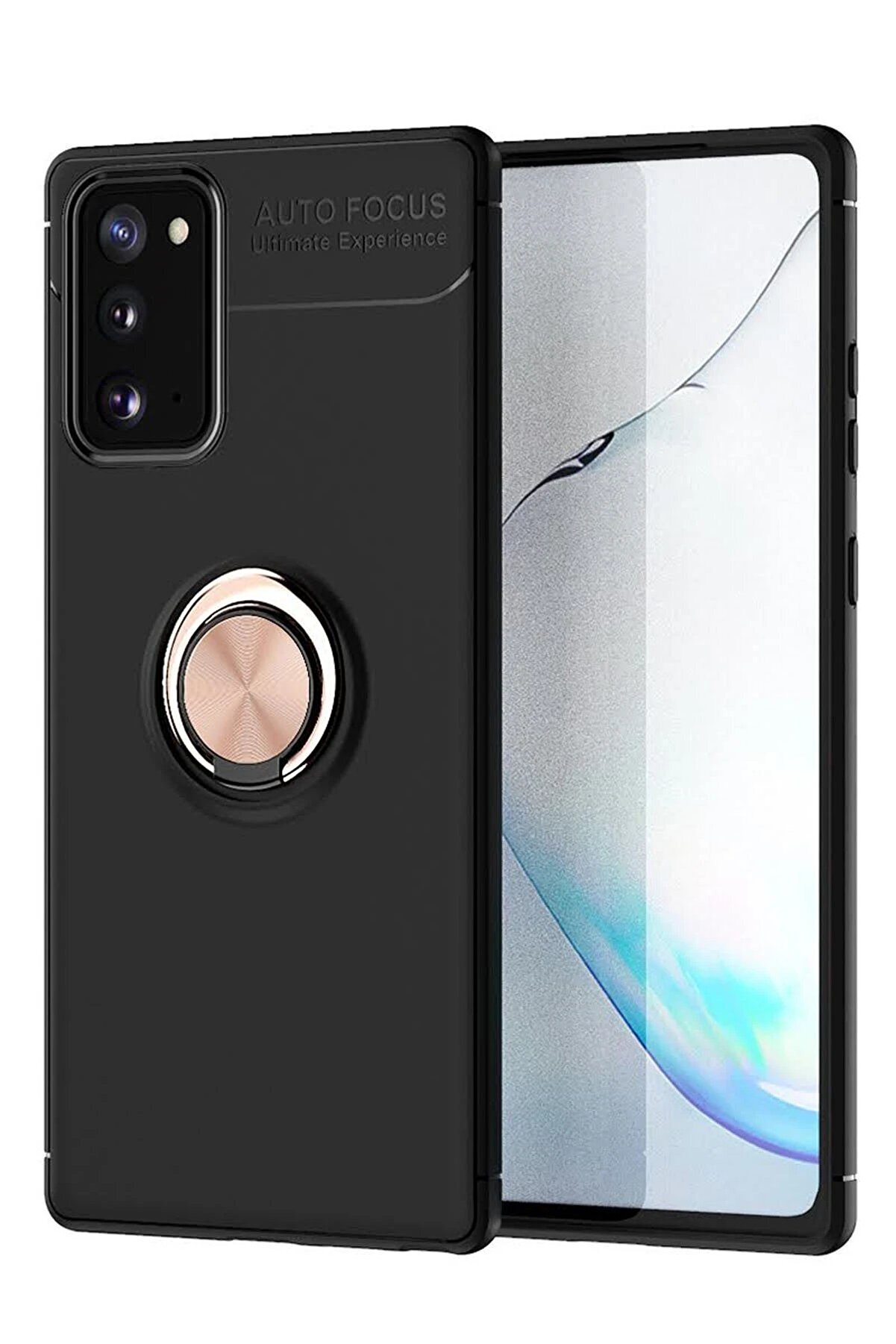 CepteToptan Samsung Galaxy Note 20 Kılıf Range Yüzüklü Silikon - Siyah-Gold - DROPX8424-5455