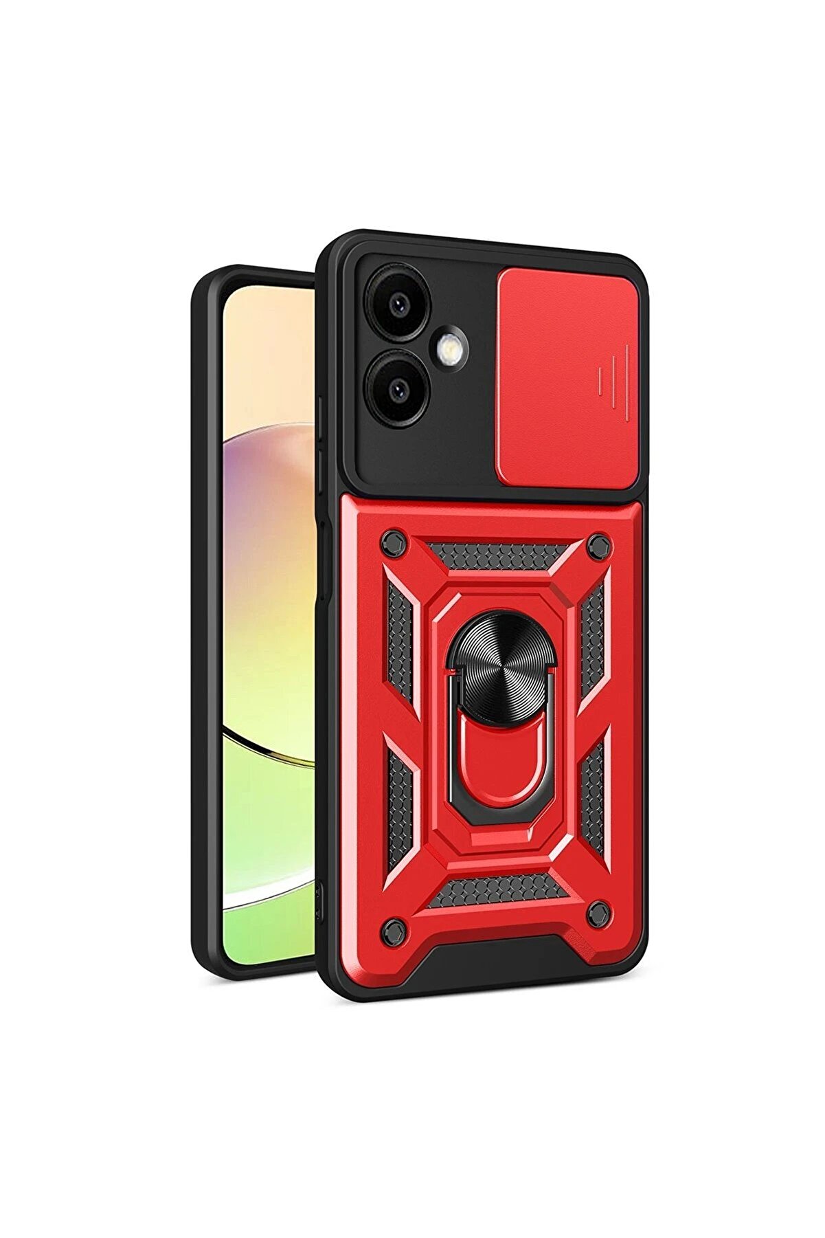 CepteToptan Samsung Galaxy A06 Kılıf Pars Lens Yüzüklü Silikon - Kırmızı - DROPX8113-1743