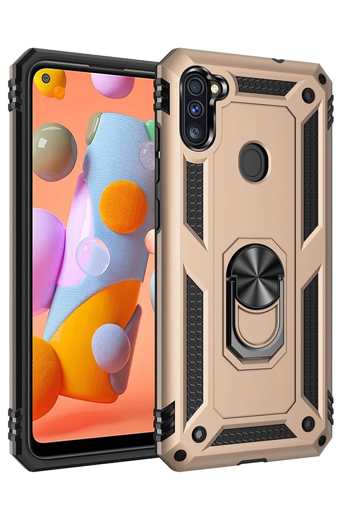 CepteToptan Samsung Galaxy A11 Kılıf Sofya Yüzüklü Silikon Kapak - Gold - DROPX4813-7555