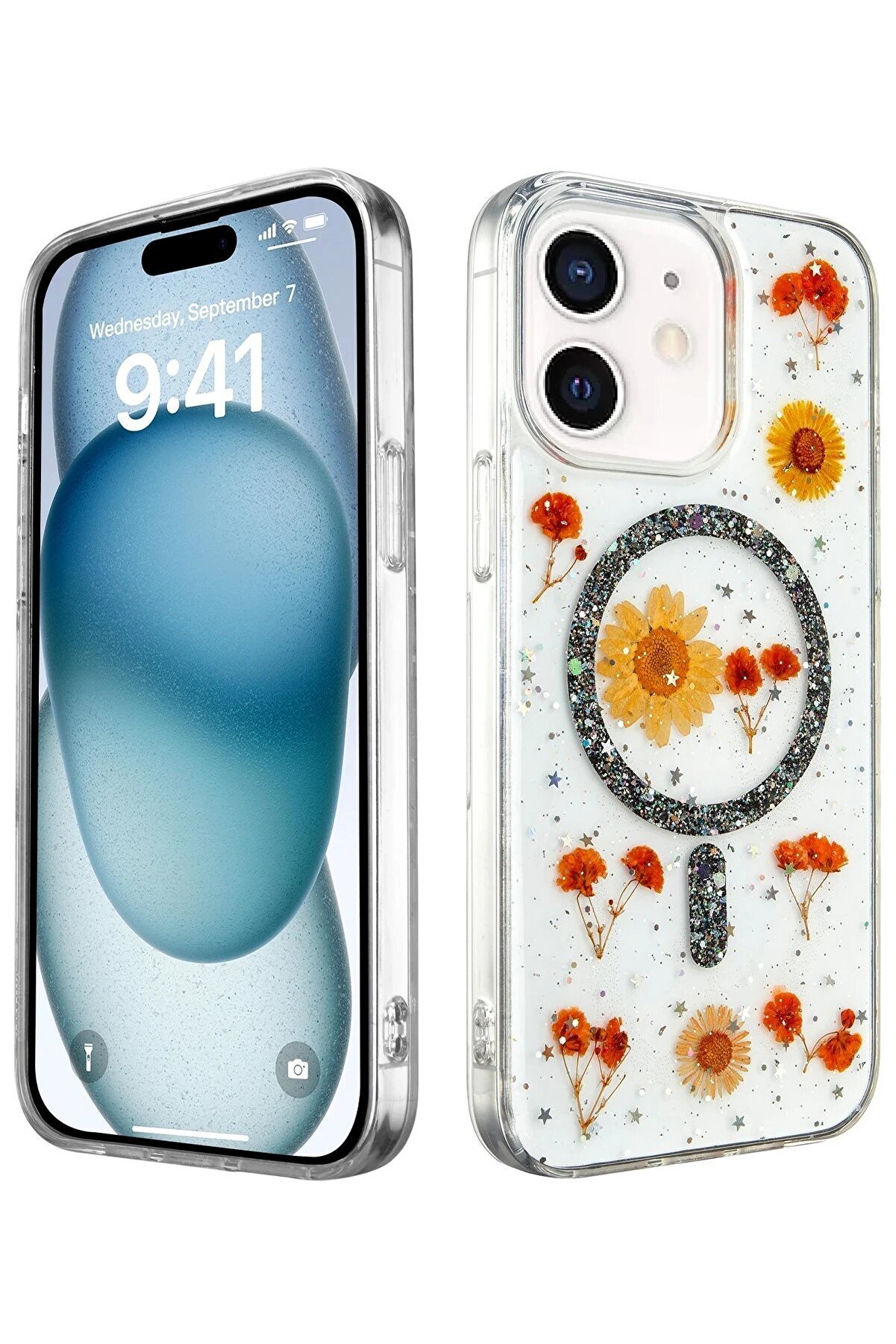 CepteToptan iPhone 12 Kılıf Daisy Simli Magsafe Kapak - Siyah - DROPX7951-2835