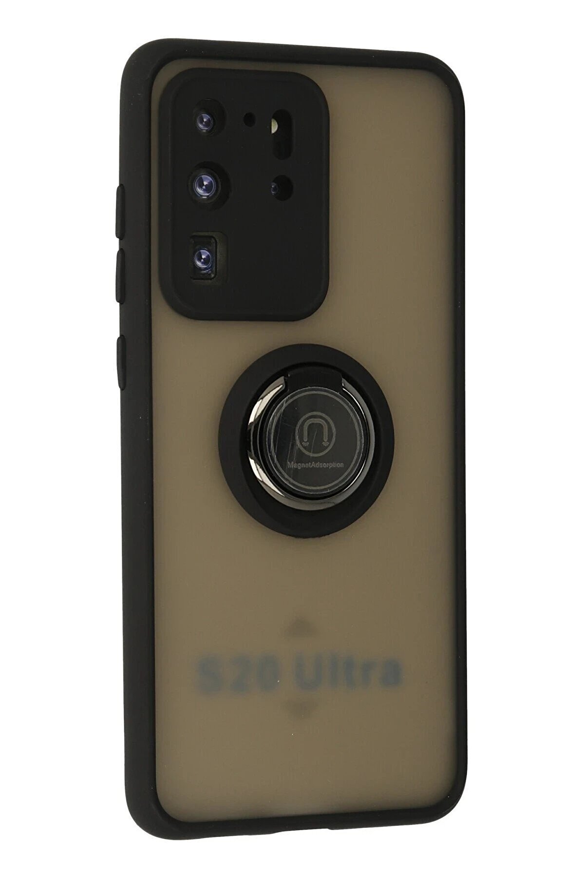 Samsung Galaxy S20 Ultra Kılıf Montreal Yüzüklü Si̇li̇kon Kapak - Si̇yah - Dropx1546-6707