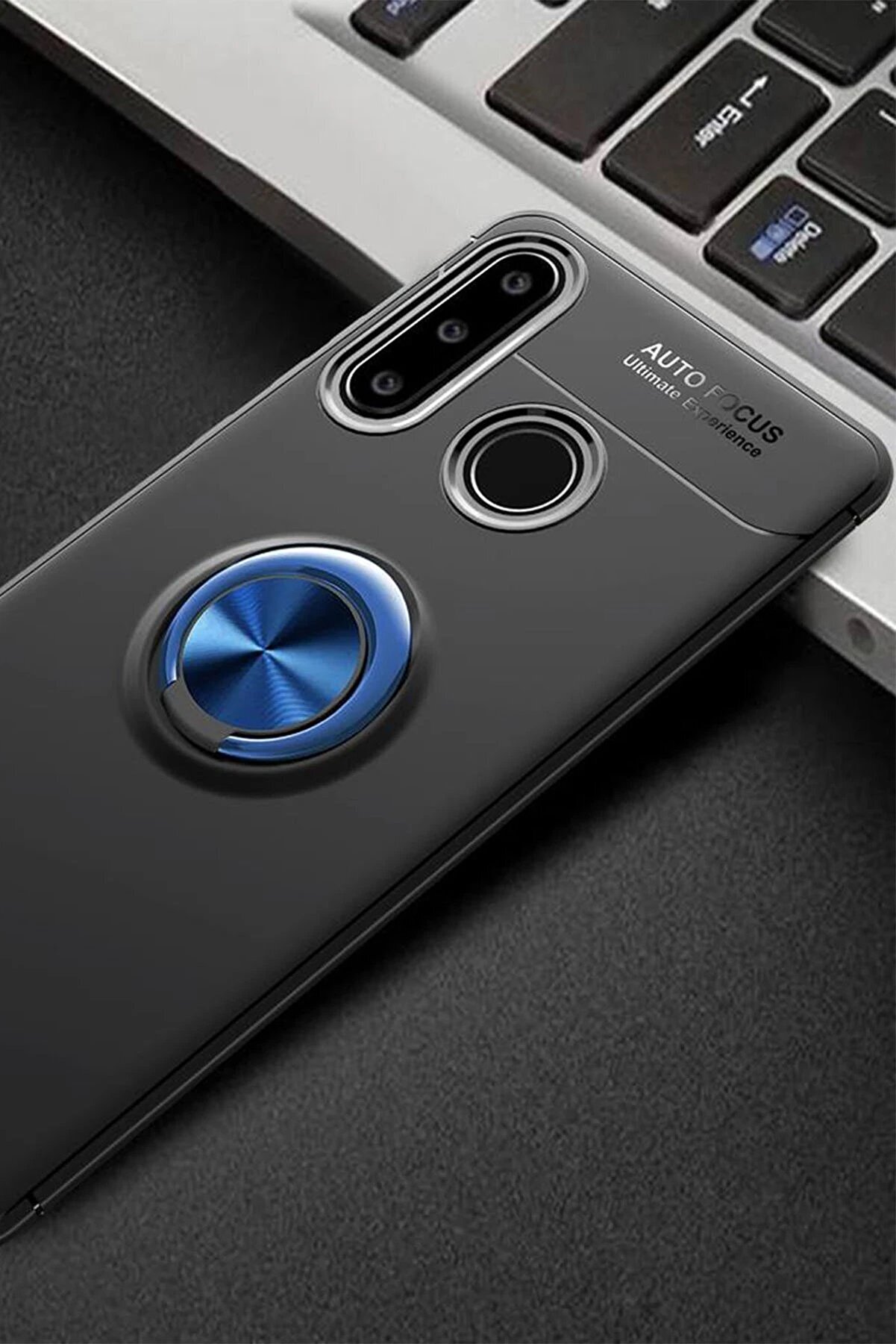 Huawei̇ Y6P Kılıf Range Yüzüklü Si̇li̇kon - Si̇yah-Mavi̇ - Dropx7300-6065