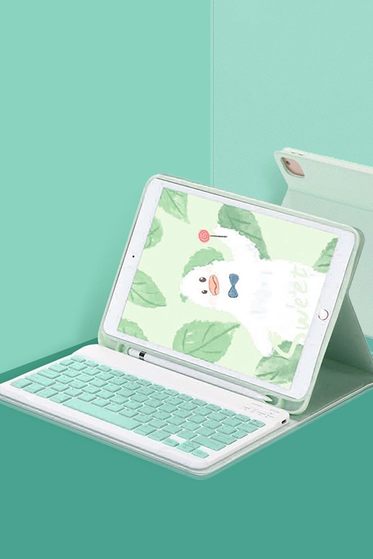 CepteToptan iPad 10.2 (9.nesil) Kılıf KC01 Smart Klavyeli Tablet Kılıfı - Açık Yeşil - DROPX8376-2750