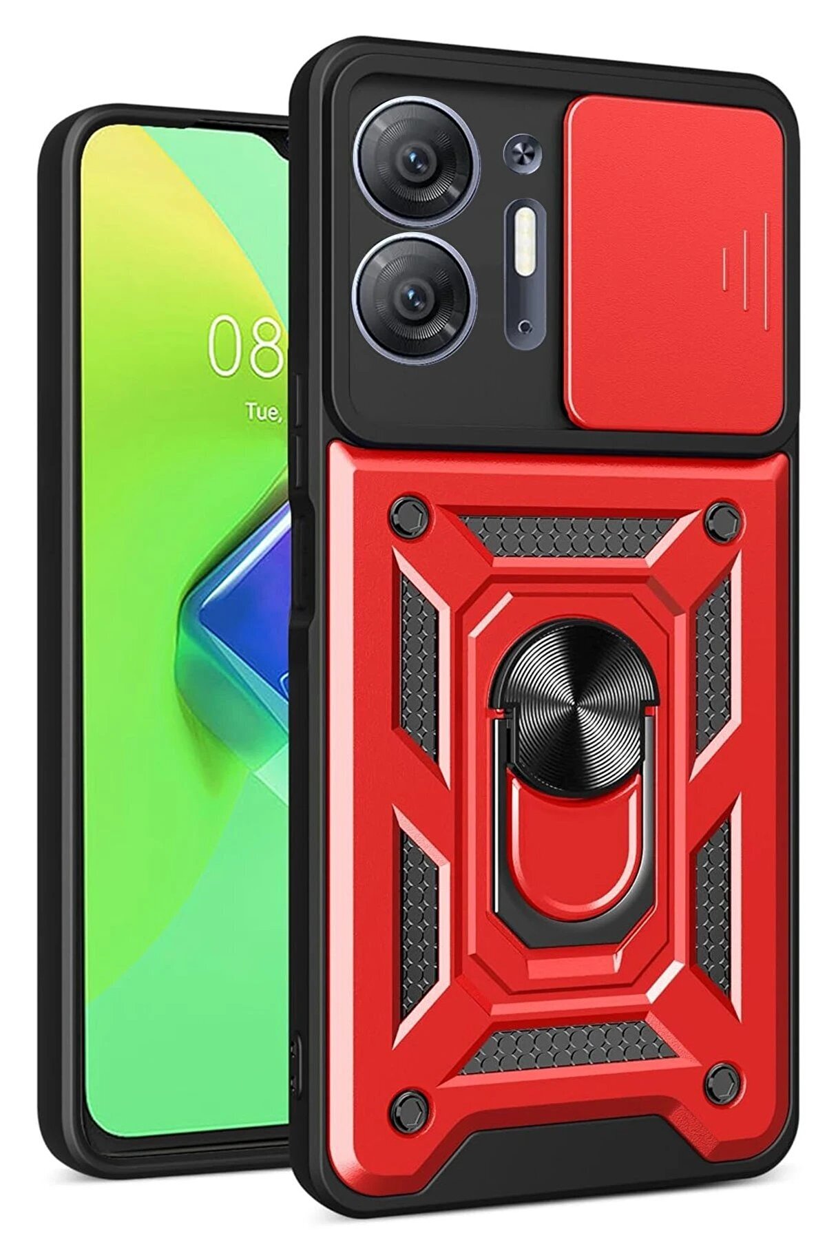 CepteToptan İnfinix Hot 30 5G Kılıf Pars Lens Yüzüklü Silikon - Kırmızı - DROPX3557-4974