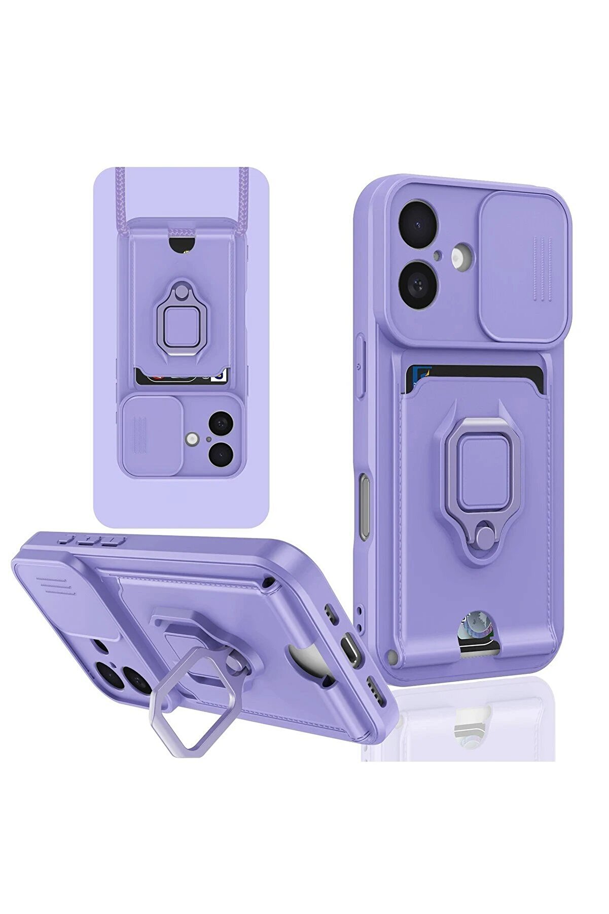 CepteToptan iPhone 16 Kılıf Zuma Kartvizitli Yüzüklü Silikon - Lila - DROPX7542-7579