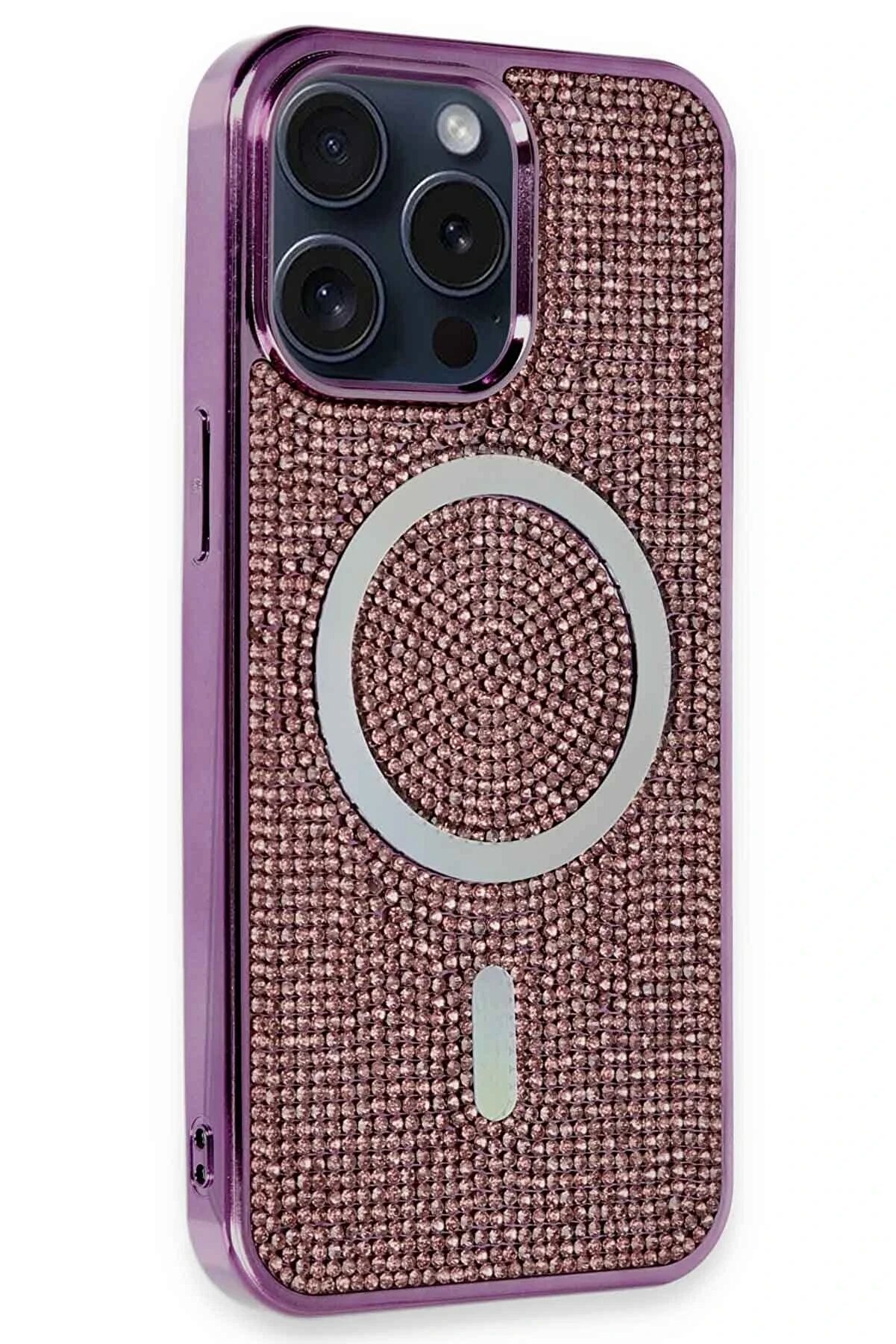 İphone 15 Pro Kılıf Di̇amond Magsafe Kapak - Deri̇n Mor - Dropx4701-8972