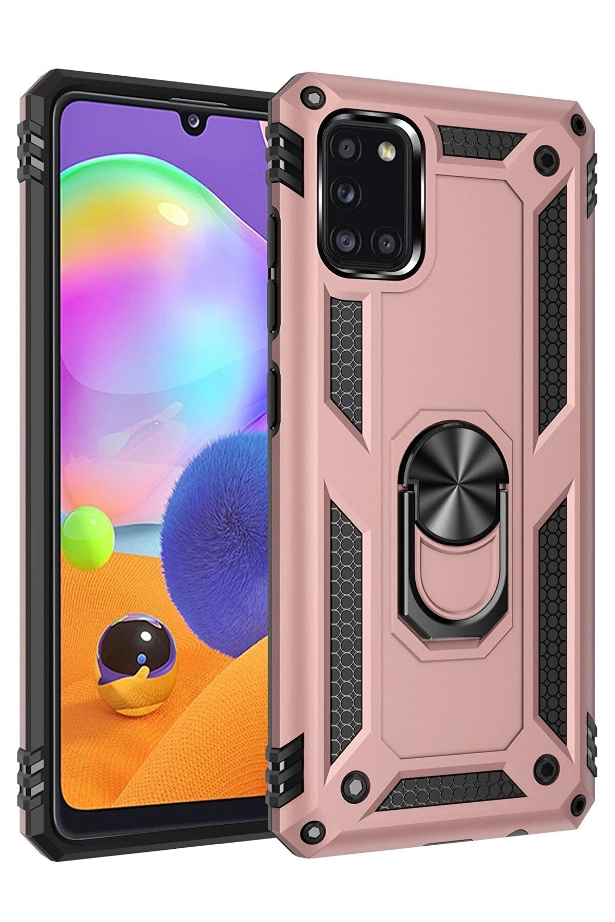 CepteToptan Samsung Galaxy A31 Kılıf Sofya Yüzüklü Silikon Kapak - Rose - DROPX6327-7762